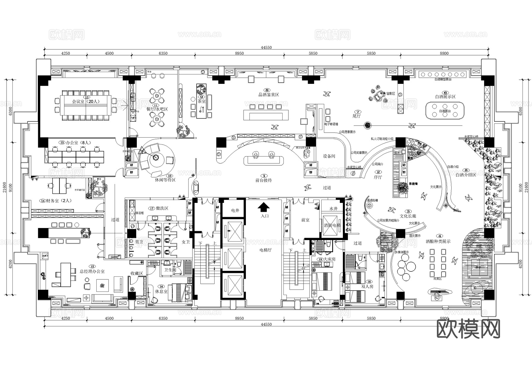 白酒文化企业展厅平面图cad施工图