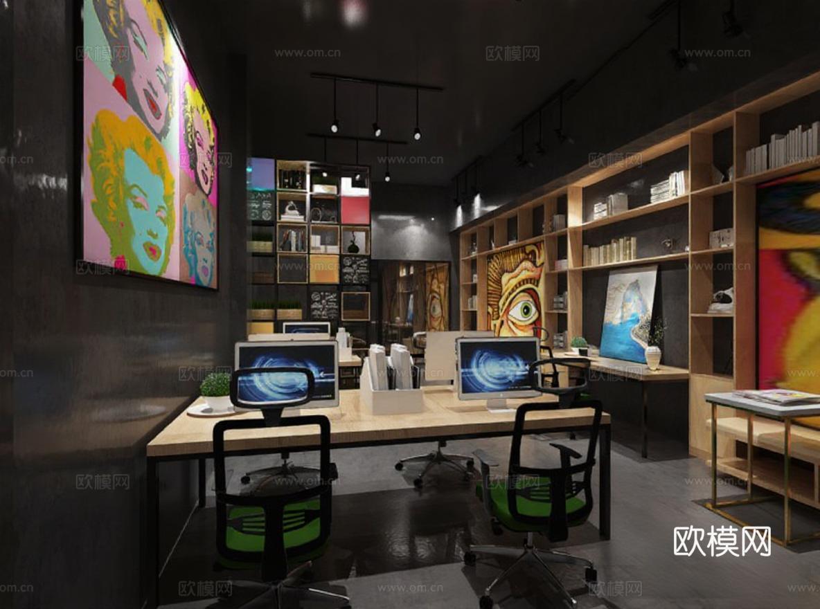 现代工业风创意工作室设计 艺术空间办公环境 3D模型封面展示图免费3d模型下载