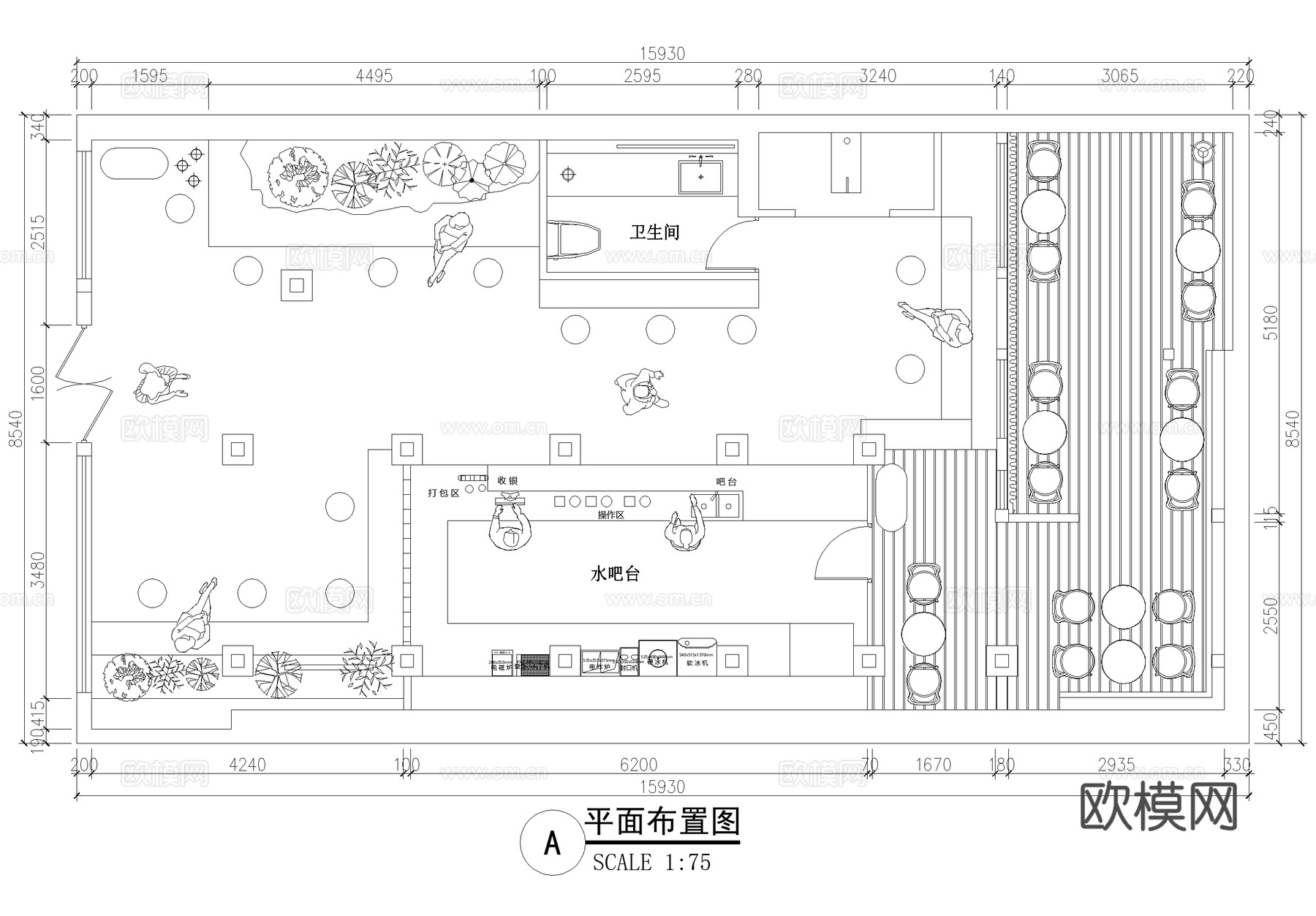 咖啡厅奶茶店饮品店平面图cad施工图