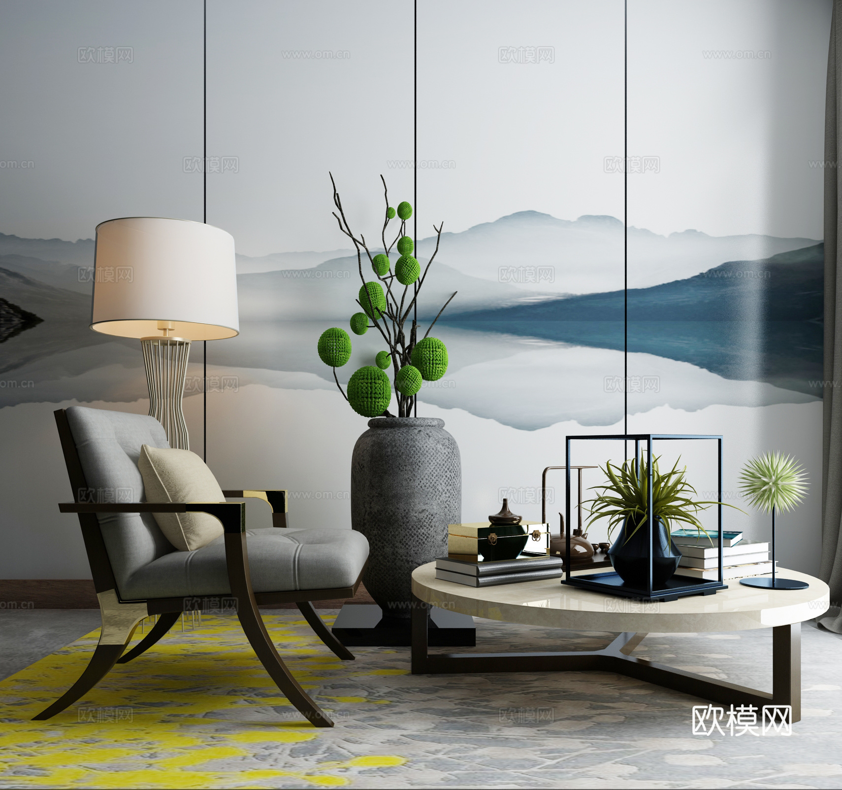 现代沙发茶几组合3d模型下载（渲染图1）