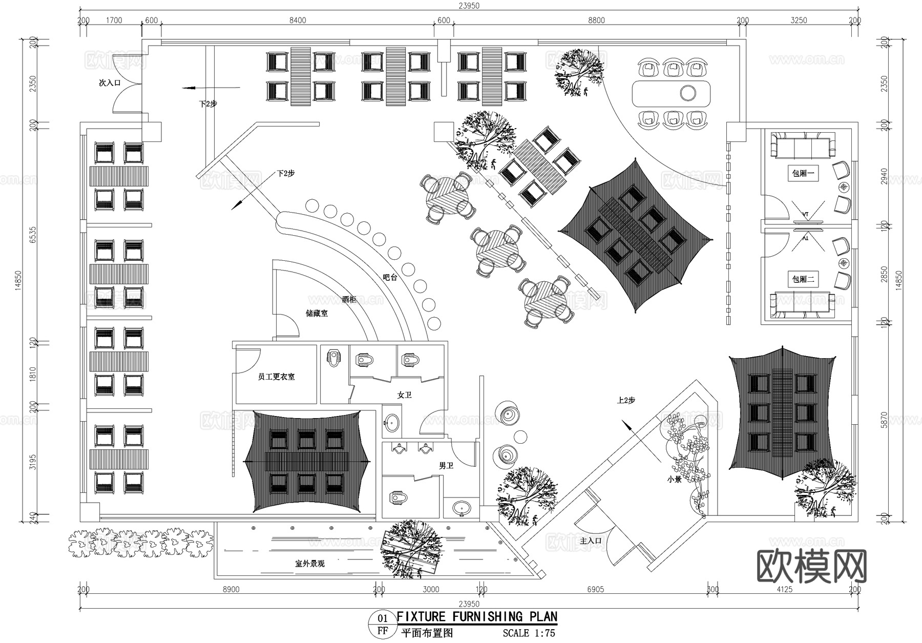 360平方米露营咖啡厅平面图日咖夜酒奶茶店饮品店cad施工图