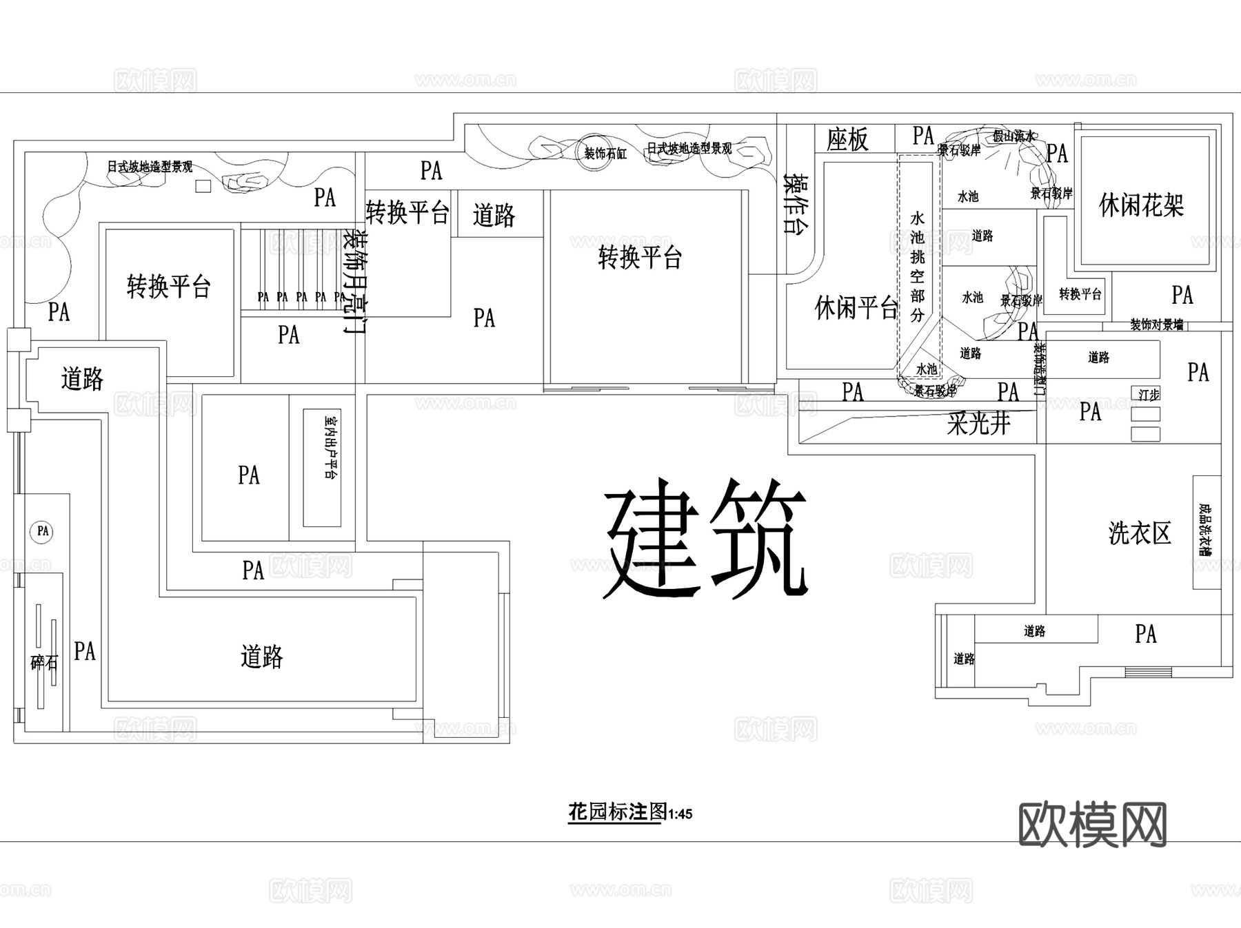 天鹅墅新中式别墅庭院花园景观平面CAD施工图集cad施工图