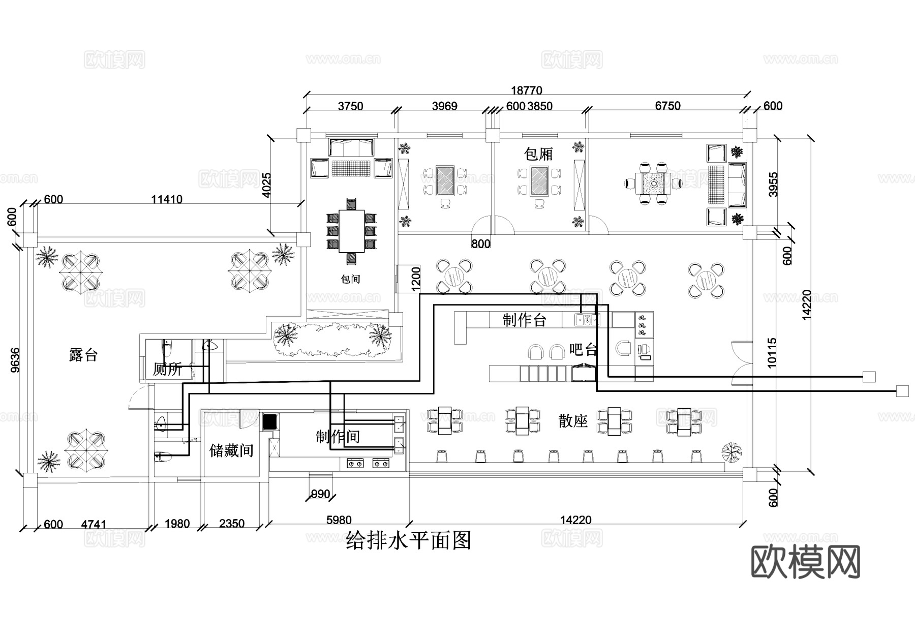 咖啡厅奶茶店饮品店平面系统图cad施工图