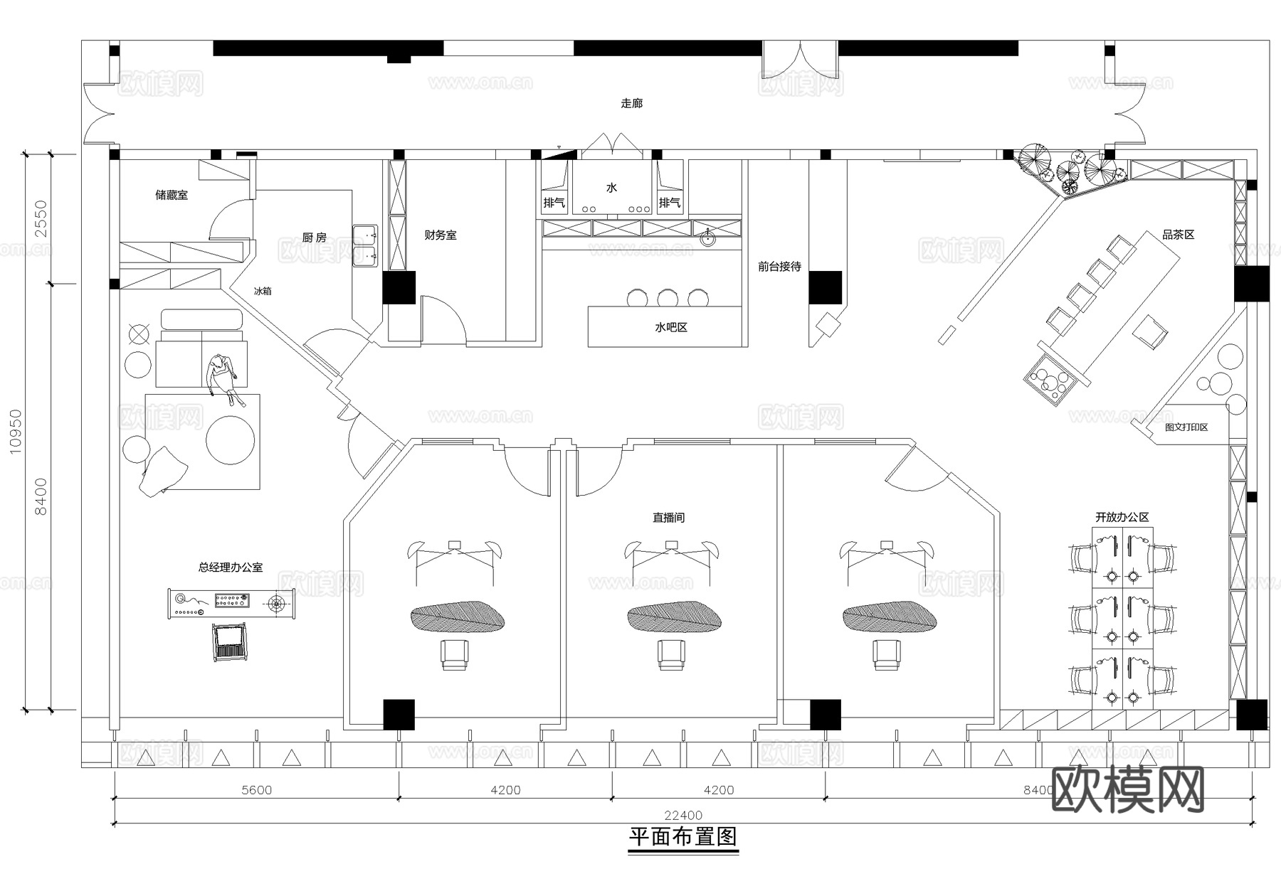 直播间办公室平面图cad施工图