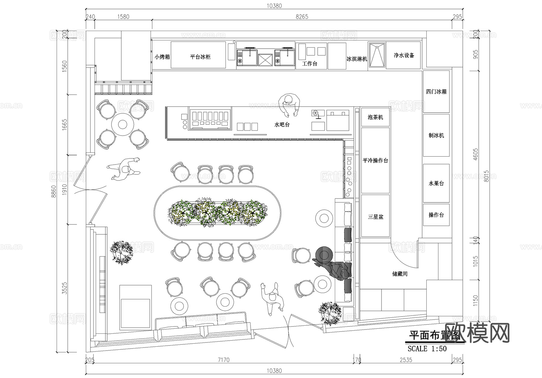 咖啡厅奶茶店饮品店平面图cad施工图