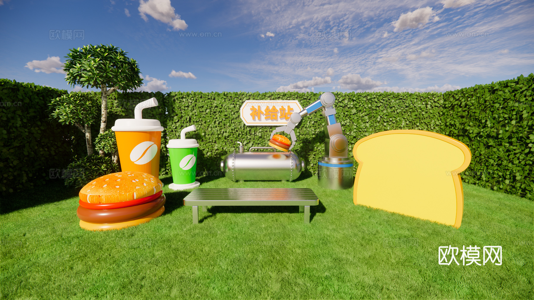 公园美陈打卡 科技美陈 餐饮美陈 补给站su模型