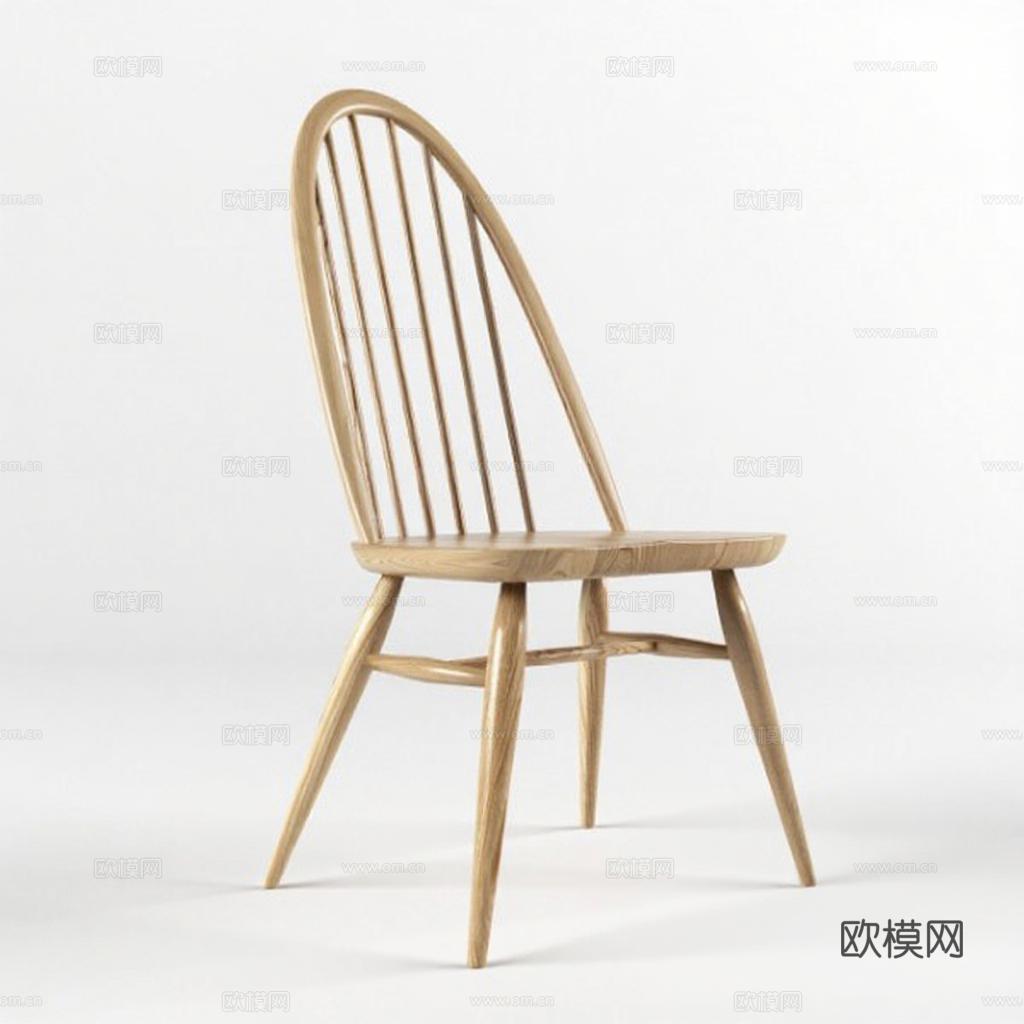 实木温莎椅 简约弧形椅背设计 原木色家居座椅 现代室内装饰 纯白背景产品摄影免费3d模型下载