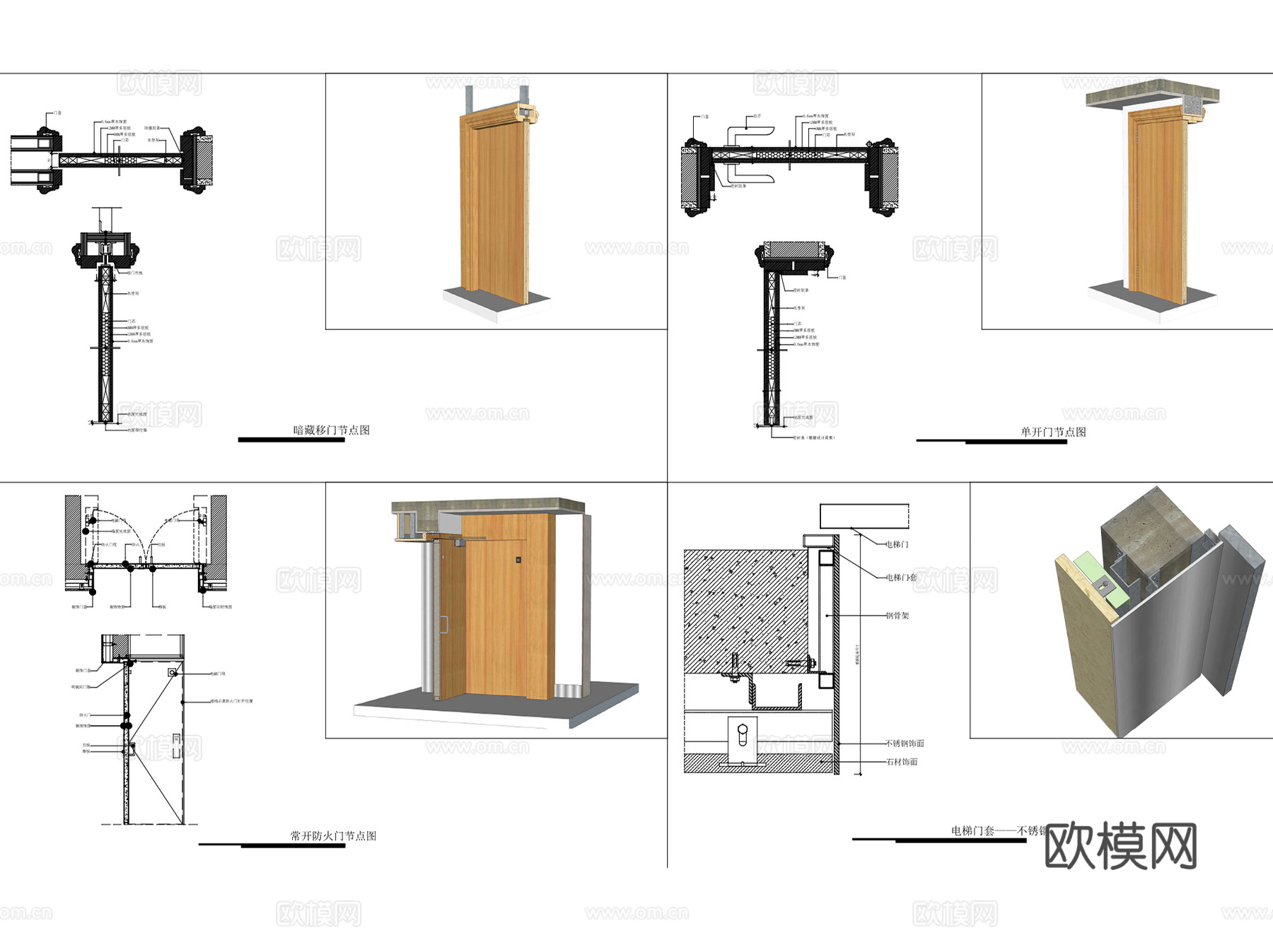 室内多种门节点大样CAD施工详图集+配套示意图cad施工图