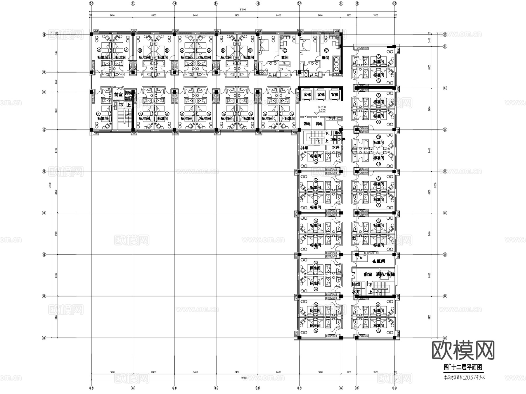 都市集中型高层酒店建筑平面CAD施工图集+文本+SUcad施工图