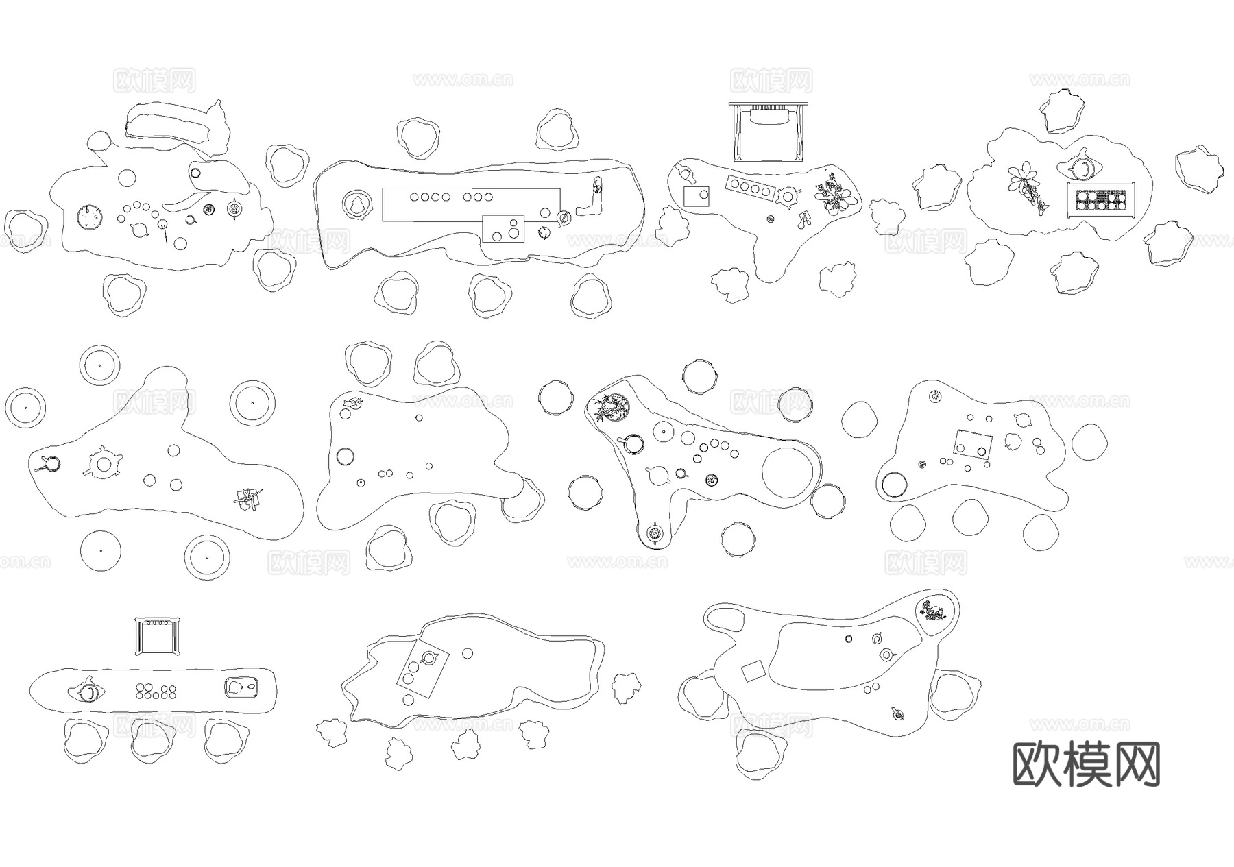 新中式桌子茶桌根雕茶台桌椅茶几平面图块cad施工图