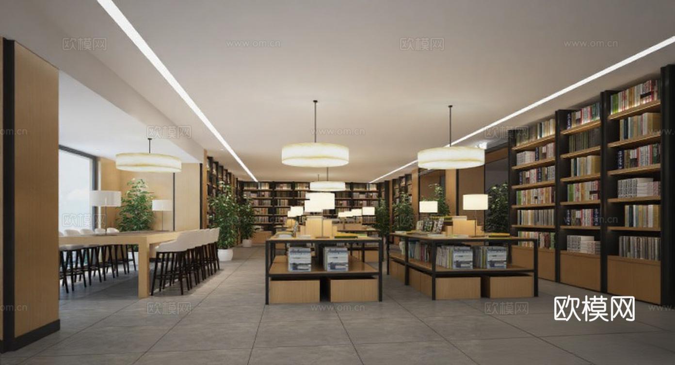 现代图书馆室内设计 3D渲染创意阅读空间 简约学习环境空间规划免费3d模型