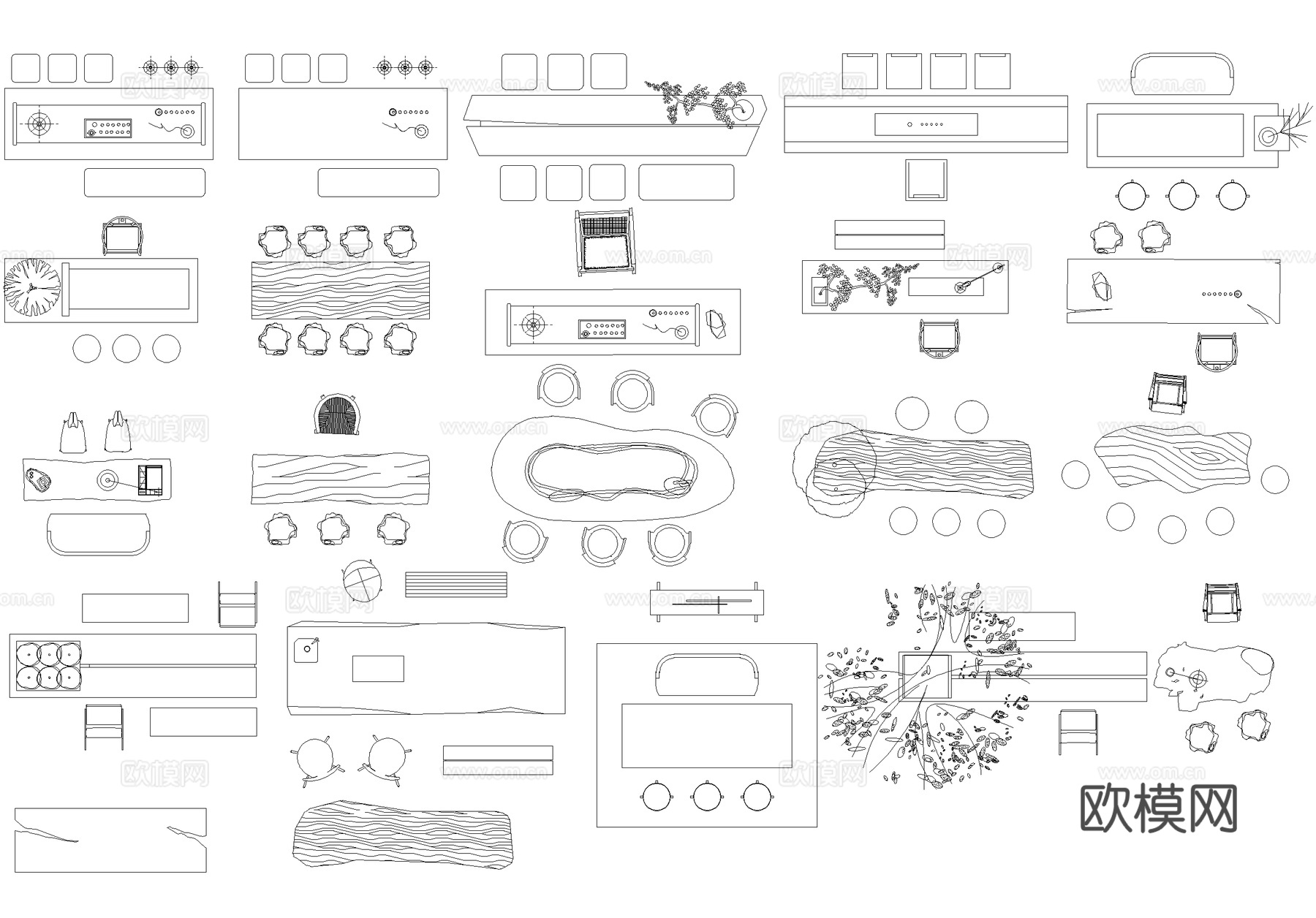 新中式桌子茶桌茶几茶台桌椅书桌平面图块cad施工图