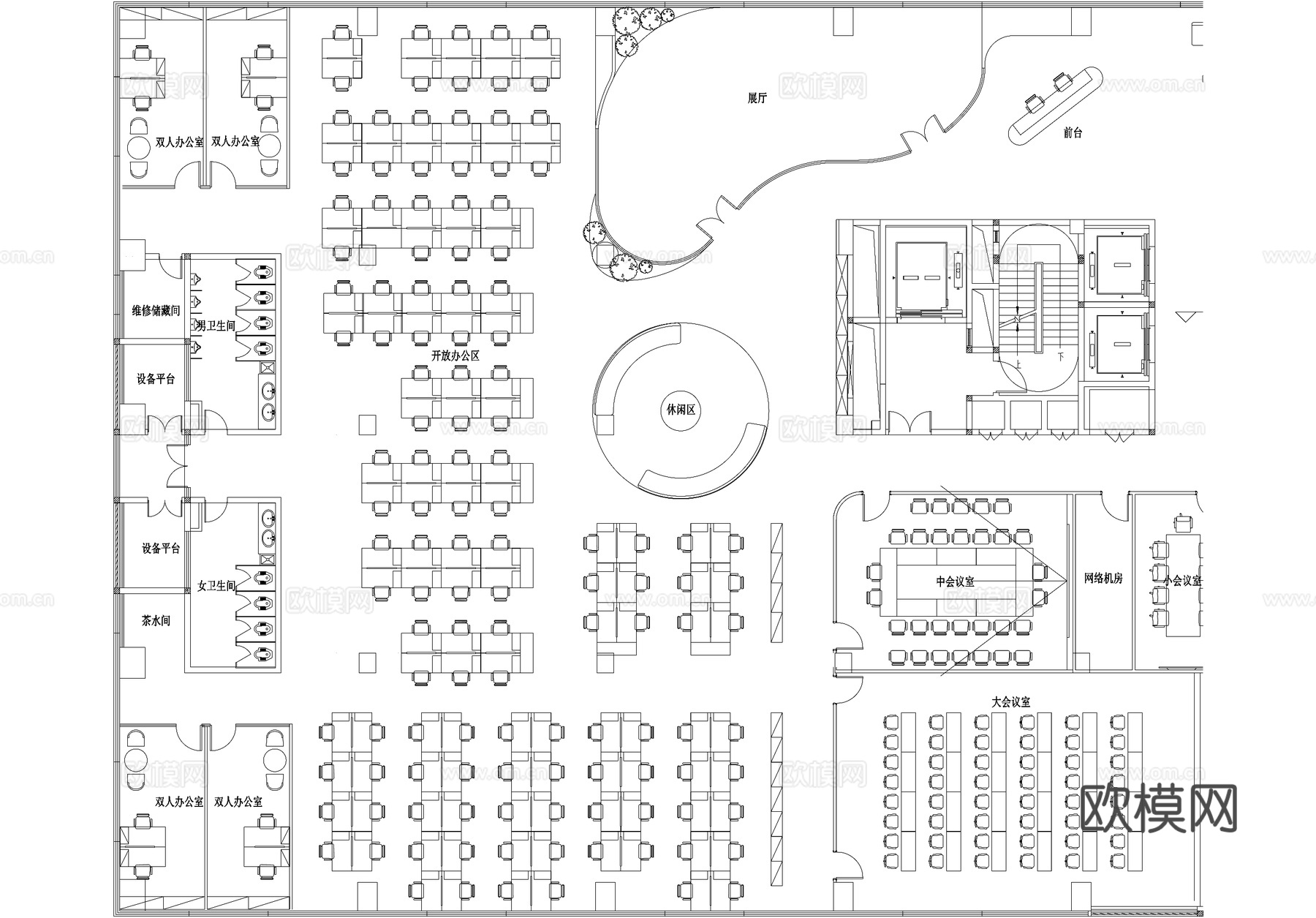 2600平方米办公室平面图cad施工图