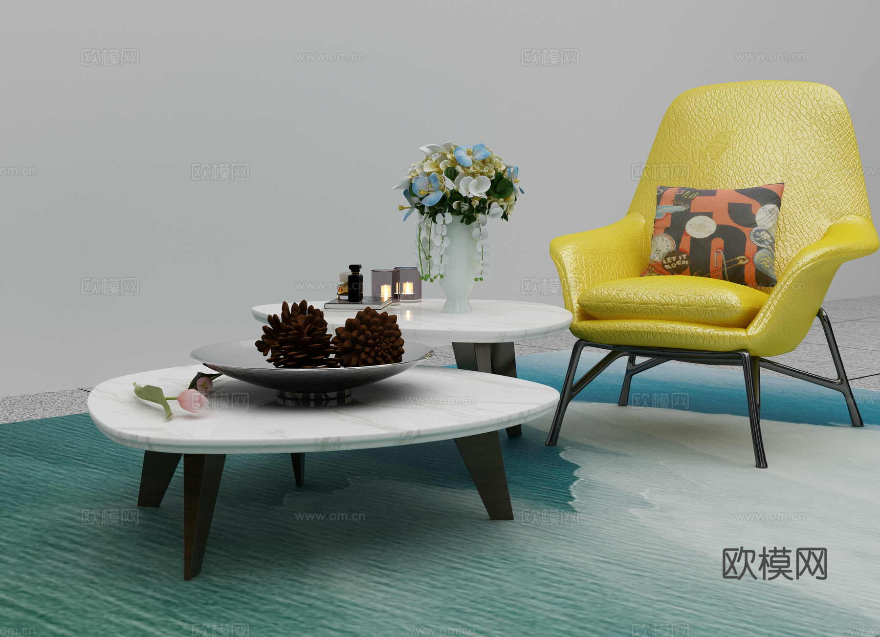 新中式沙发茶几组合3d模型下载（渲染图1）