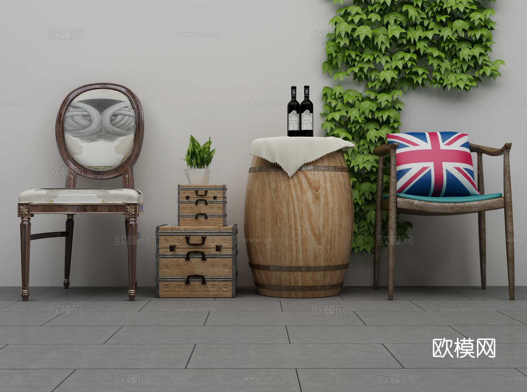 户外沙发椅子组合3d模型下载（渲染图1）