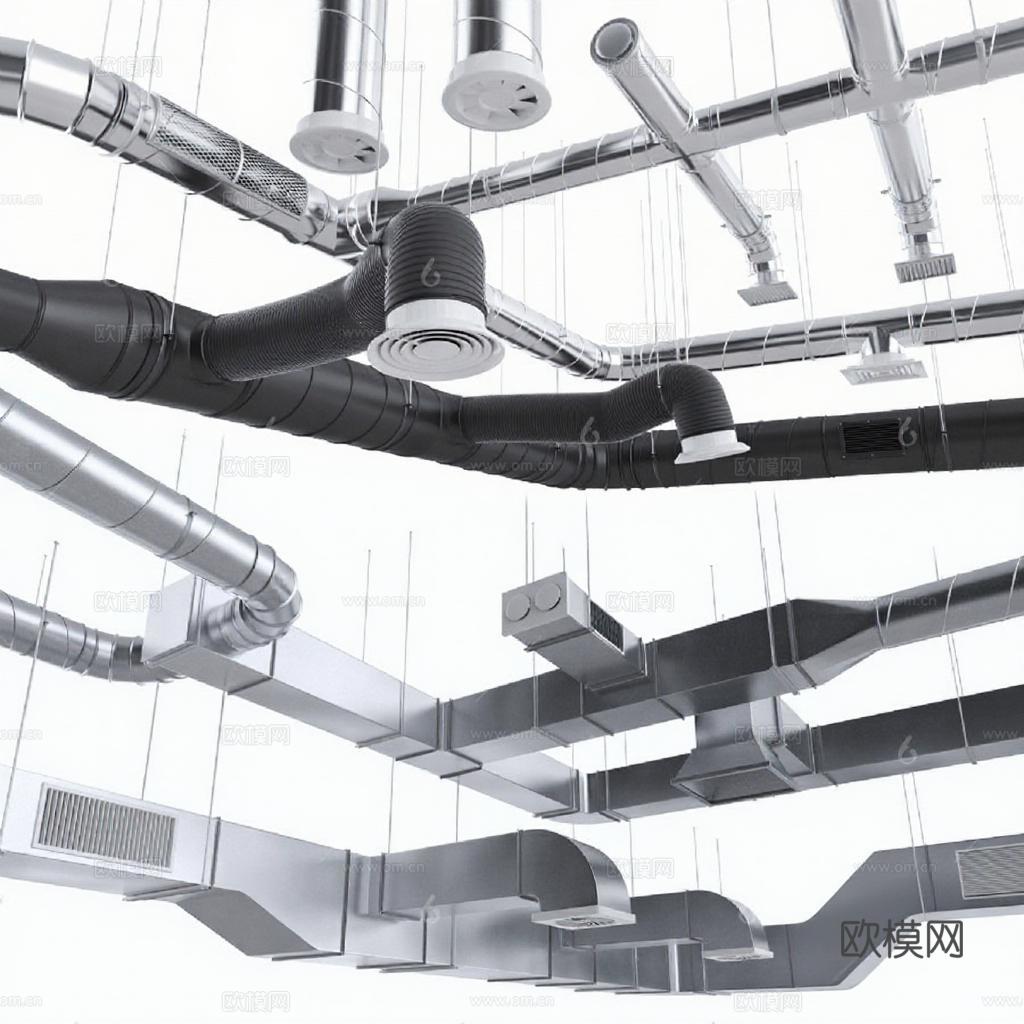 建筑通风系统设计 工业风机械管道结构解析 3D模型立体分析免费3d模型下载