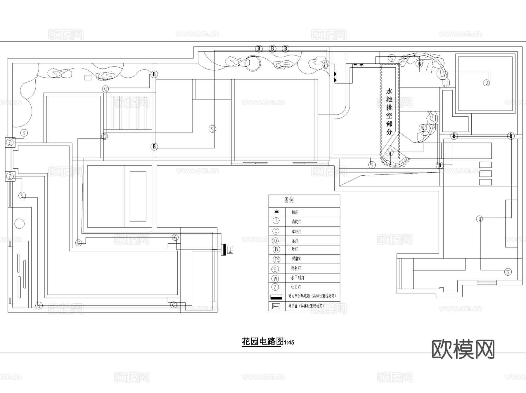 天鹅墅新中式别墅庭院花园景观平面CAD施工图集cad施工图