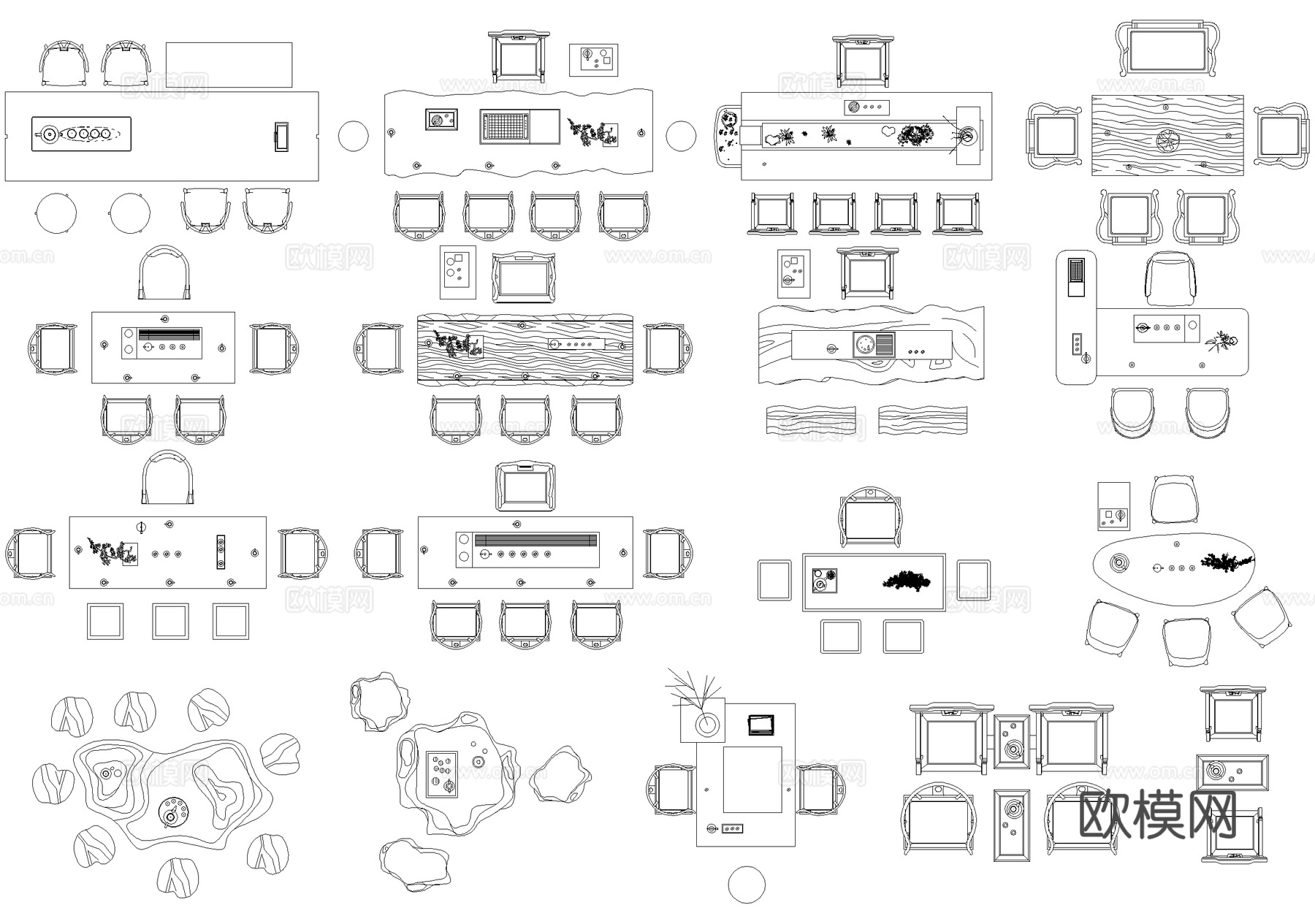 新中式桌子茶桌茶几茶台桌椅平面图块cad施工图