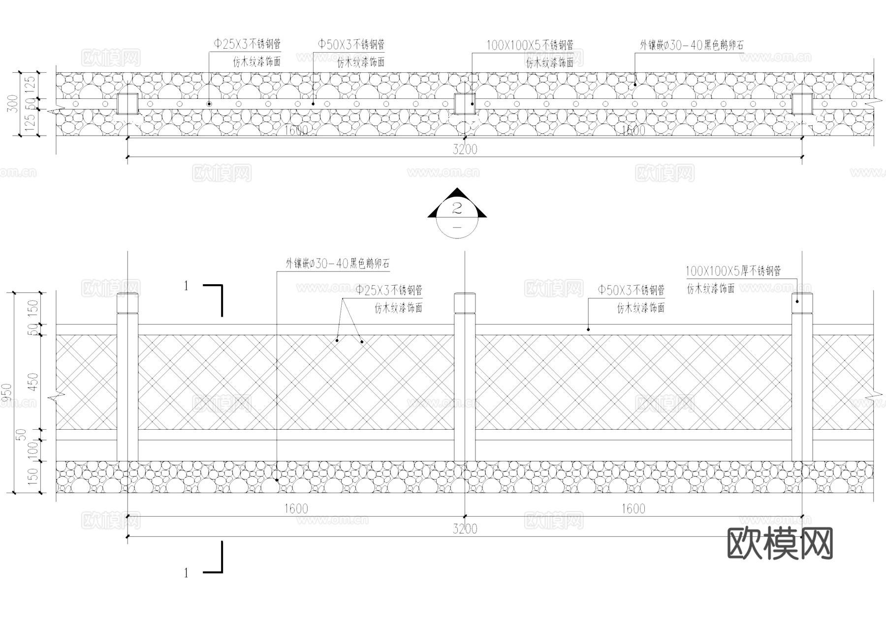 不锈钢仿竹篱笆围栏围挡栏杆CAD施工图cad施工图