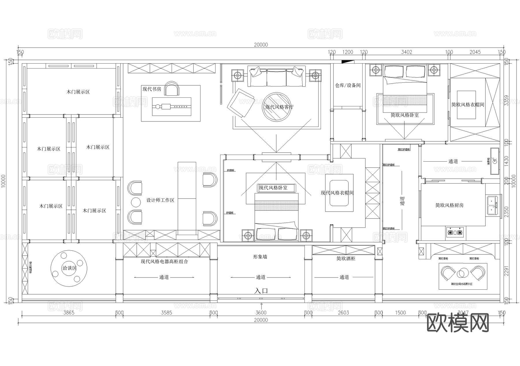 家具家装产品展厅平面图cad施工图