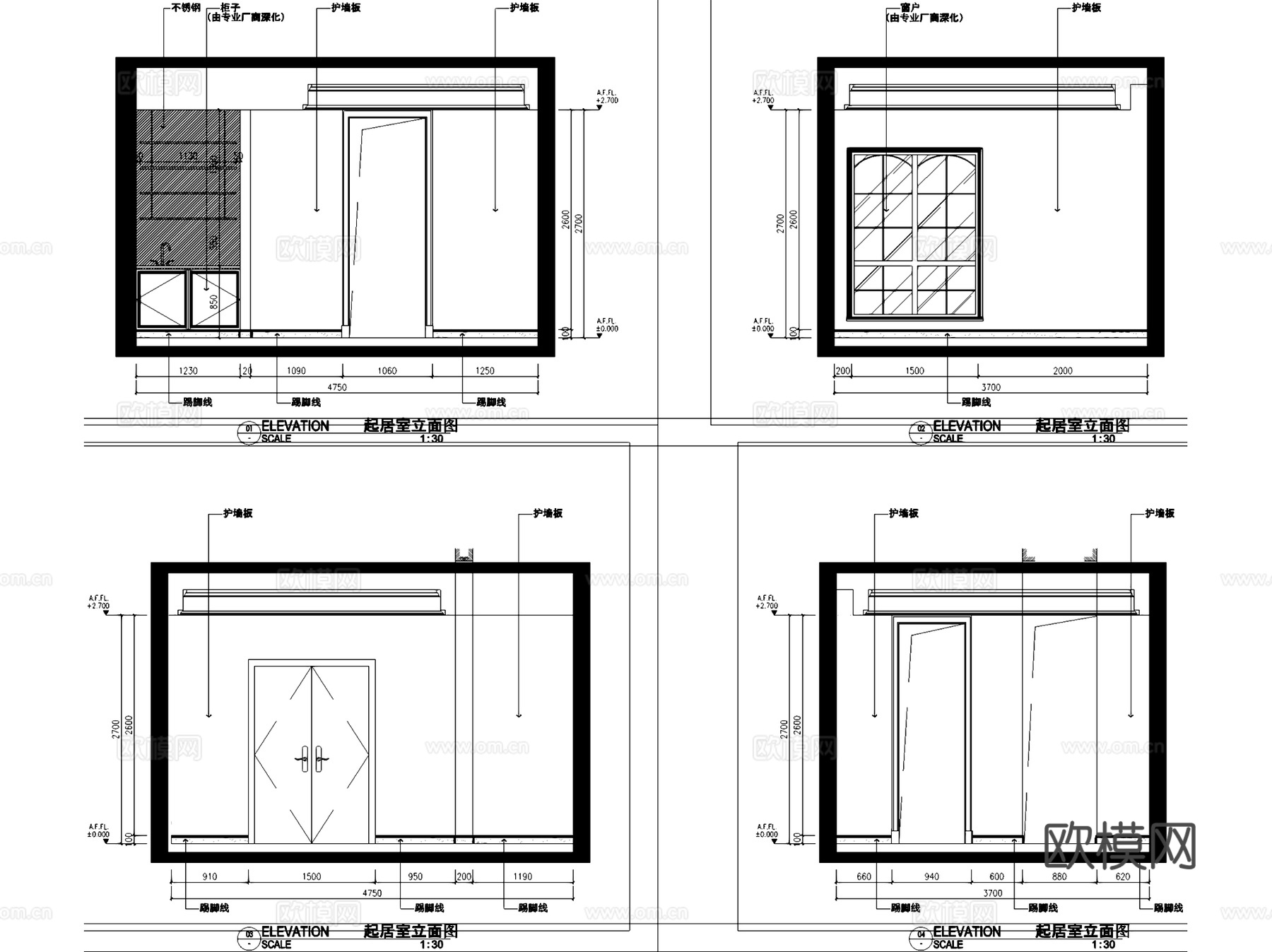昆山金大元三层别墅室内家装CAD施工图cad施工图