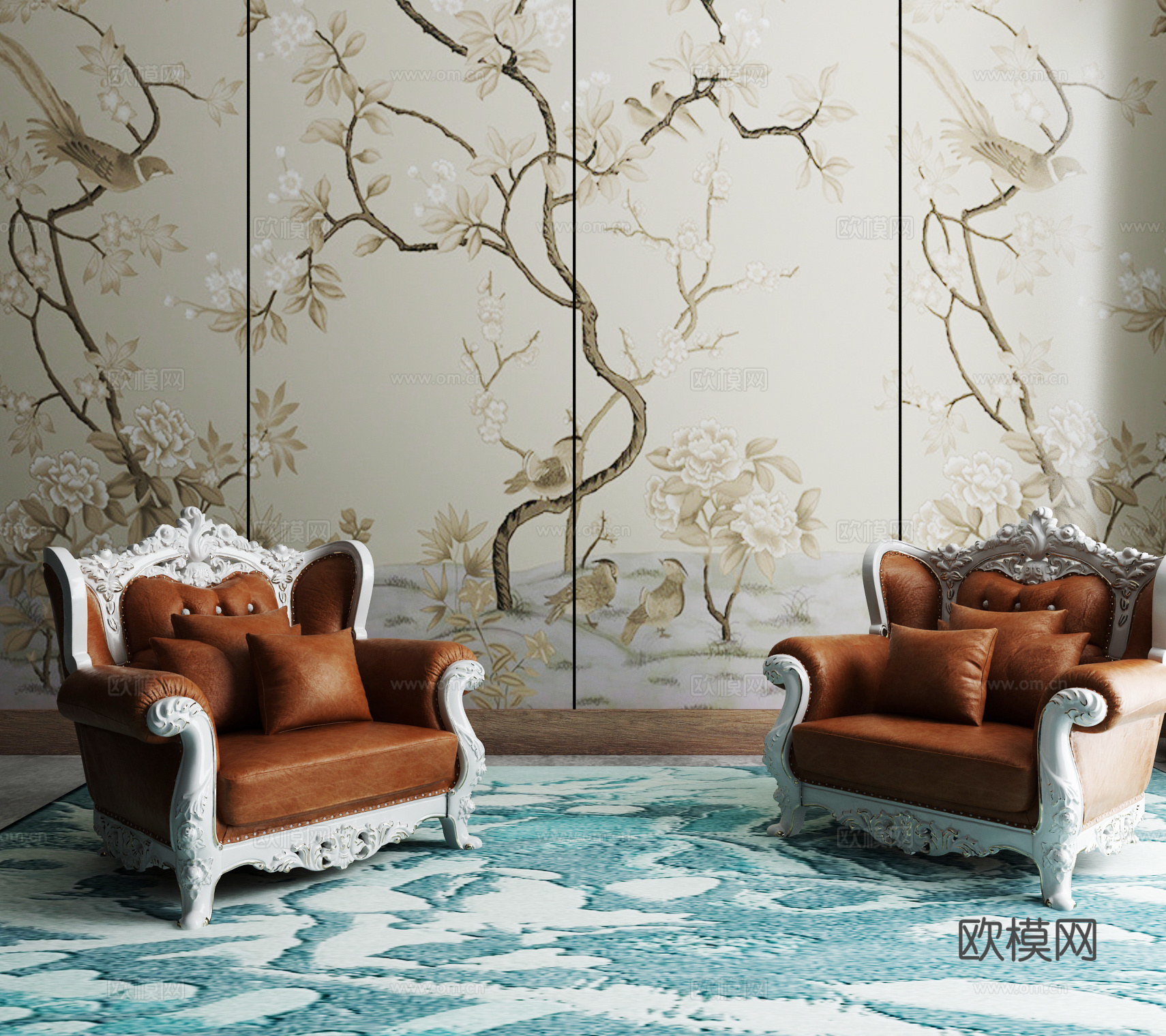 欧式沙发组合3d模型下载（渲染图2）
