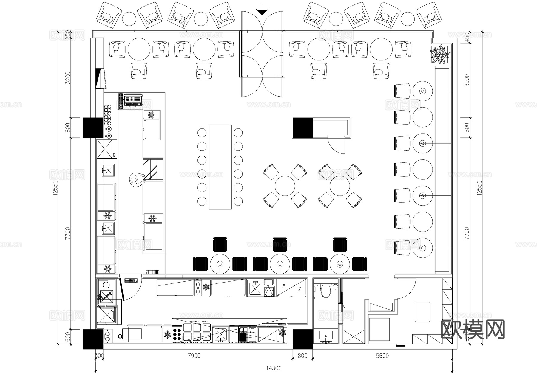 170平方米咖啡厅奶茶饮品店平面图cad施工图