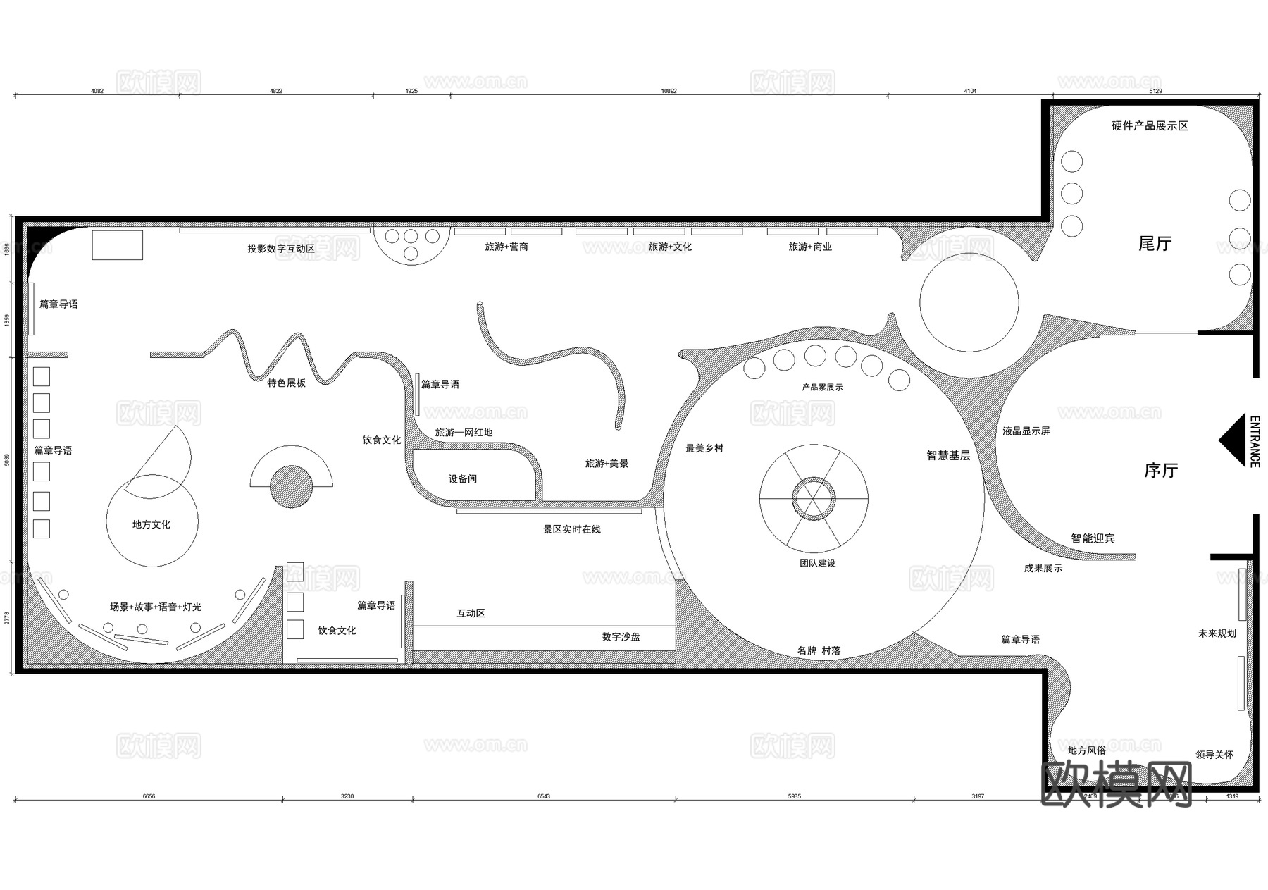 美丽乡村文化展厅平面图cad施工图