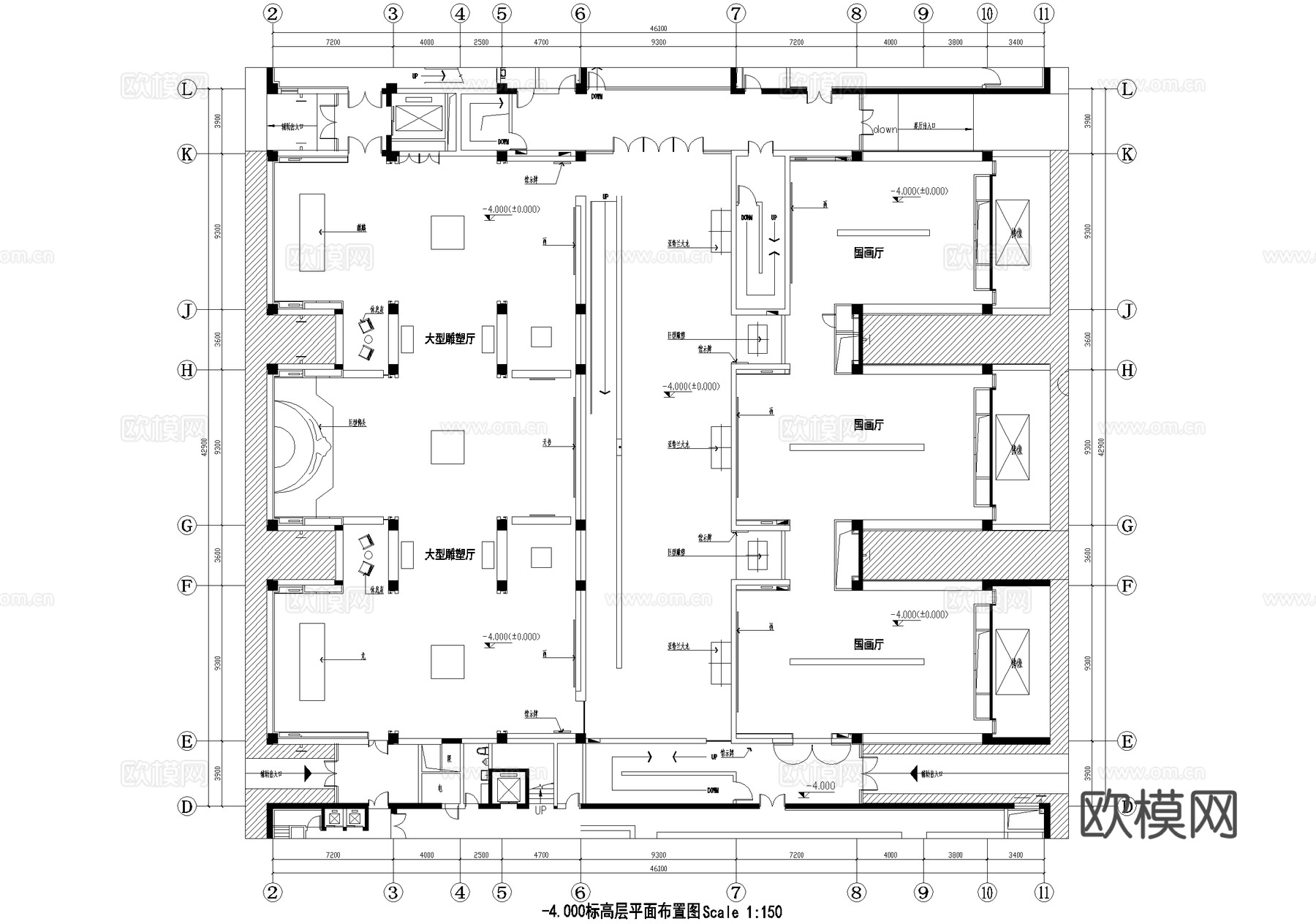 文化展厅工艺美术艺术馆平面图cad施工图