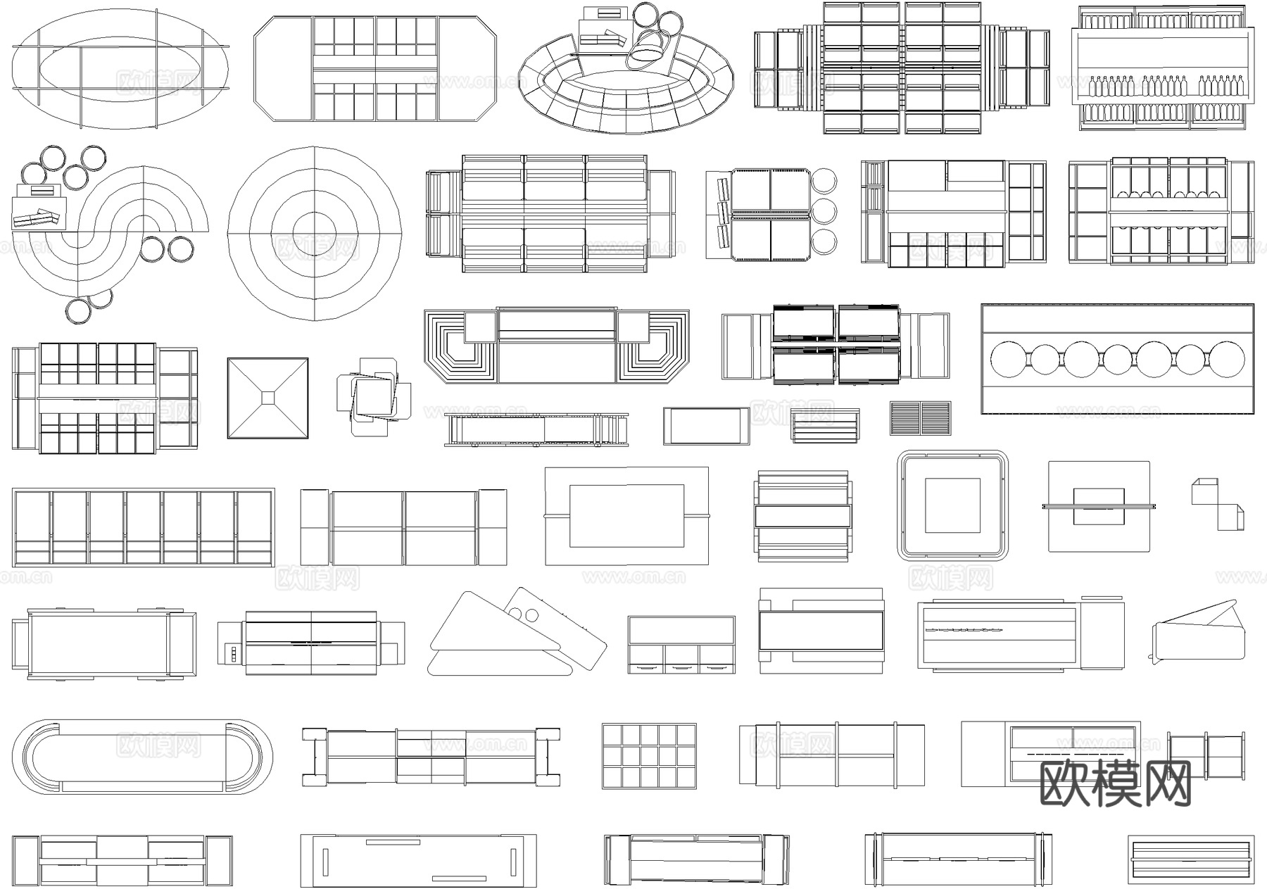 柜子货架 柜台展台展柜 中岛台商品架 图块cad施工图