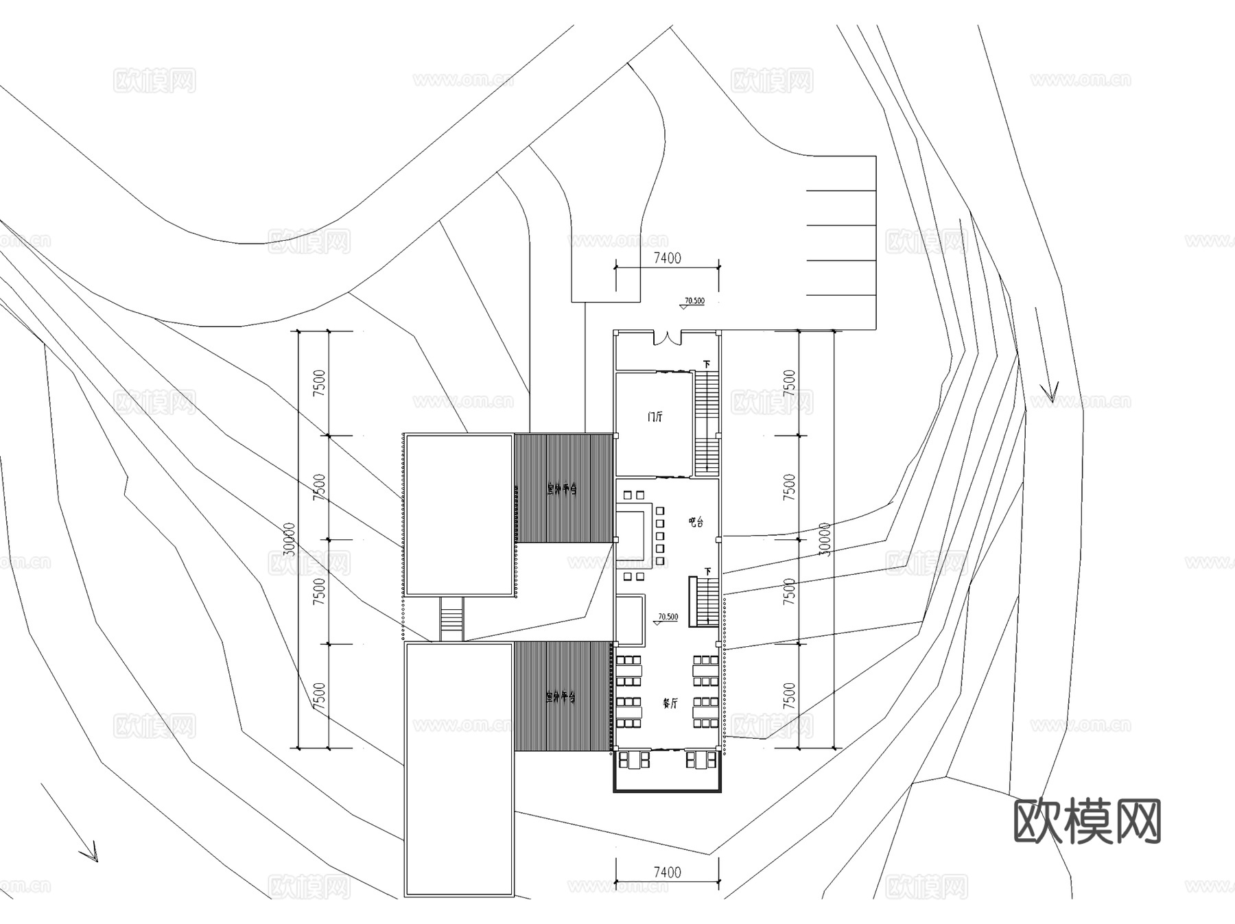 山地民宿餐厅茶室建筑CAD施工图+SU模型cad施工图