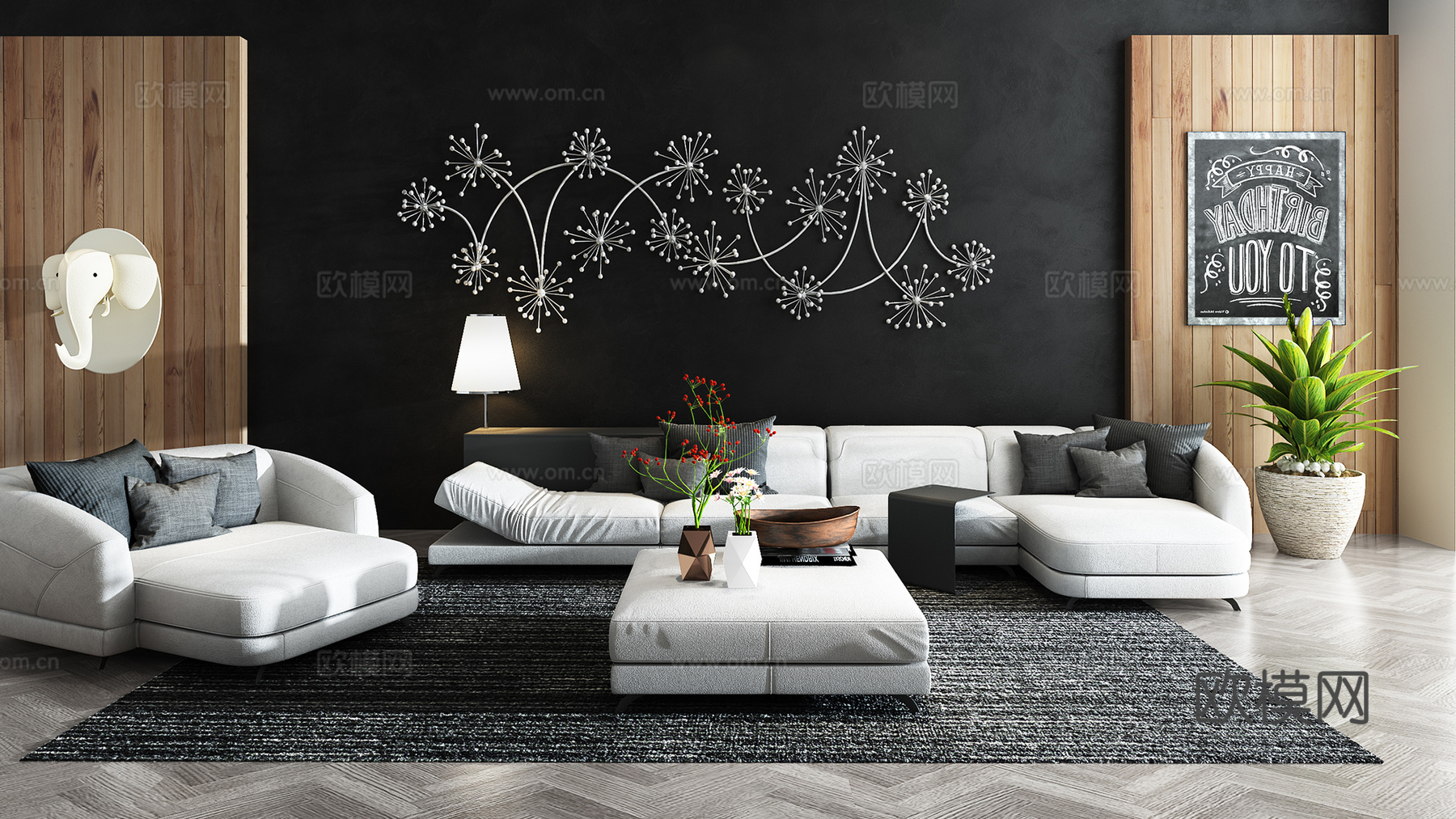 现代沙发组合3d模型下载（渲染图2）