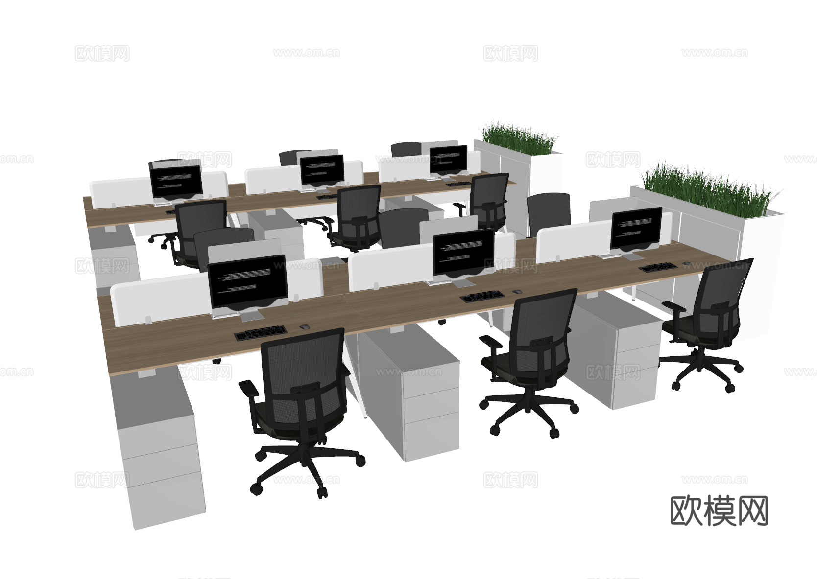 现代办公桌椅 职员工位 办公桌椅 公共办公桌椅su模型