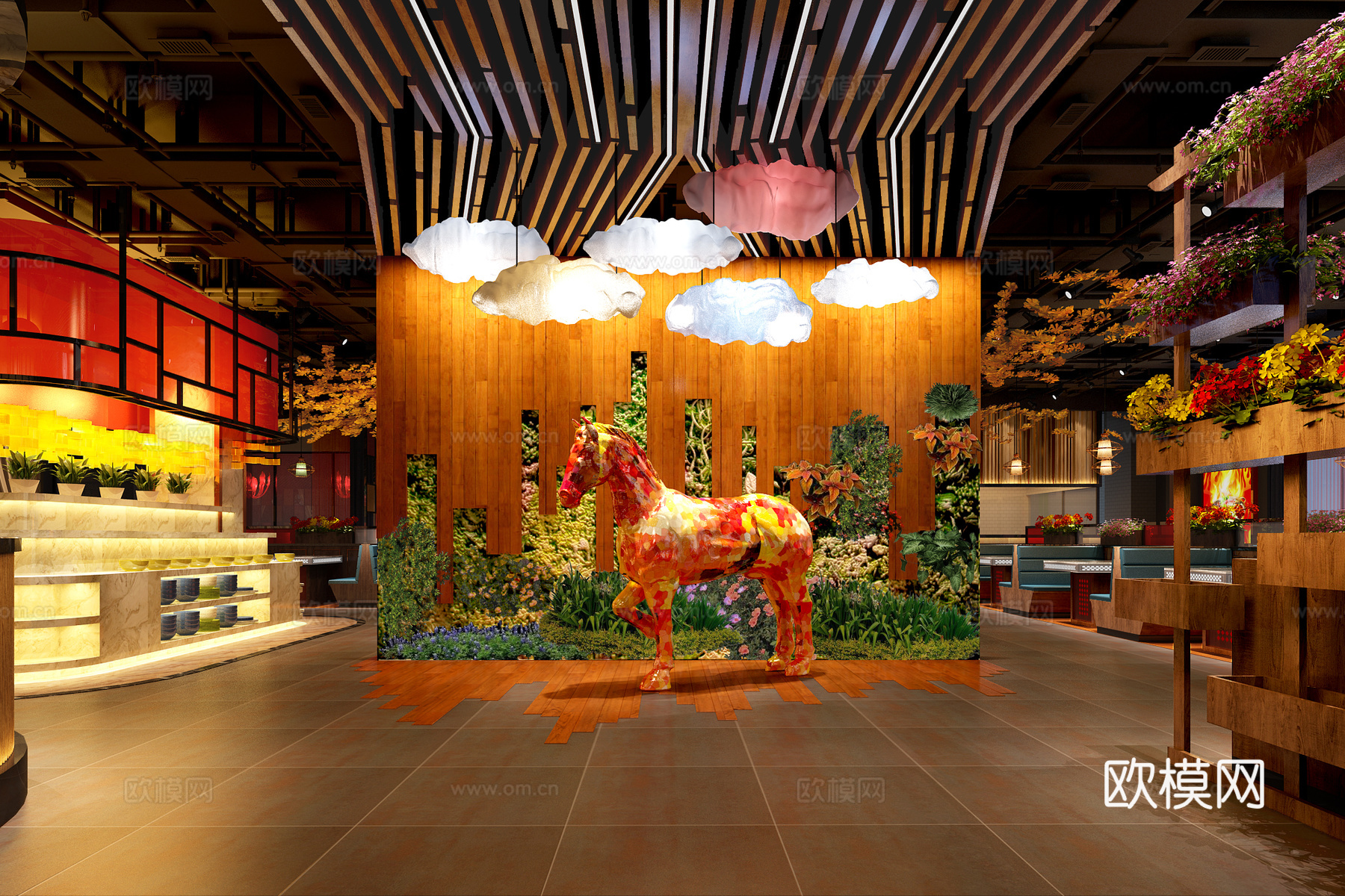 工业风火锅店3d模型下载（渲染图1）