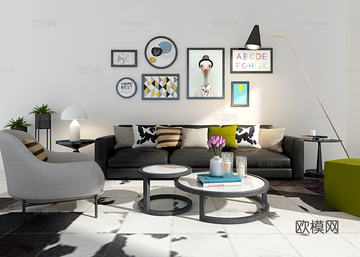 现代沙发组合3d模型下载（渲染图1）