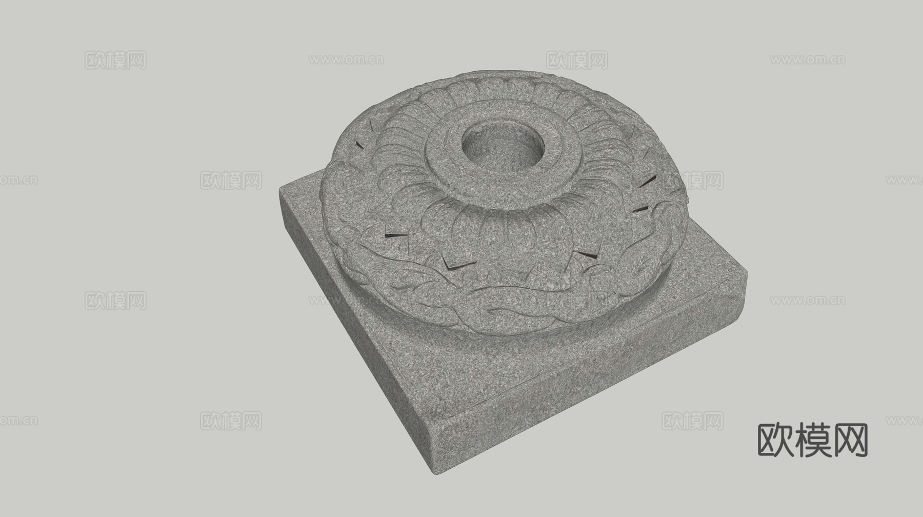 0082古建筑柱础花岗岩莲花柱础su模型
