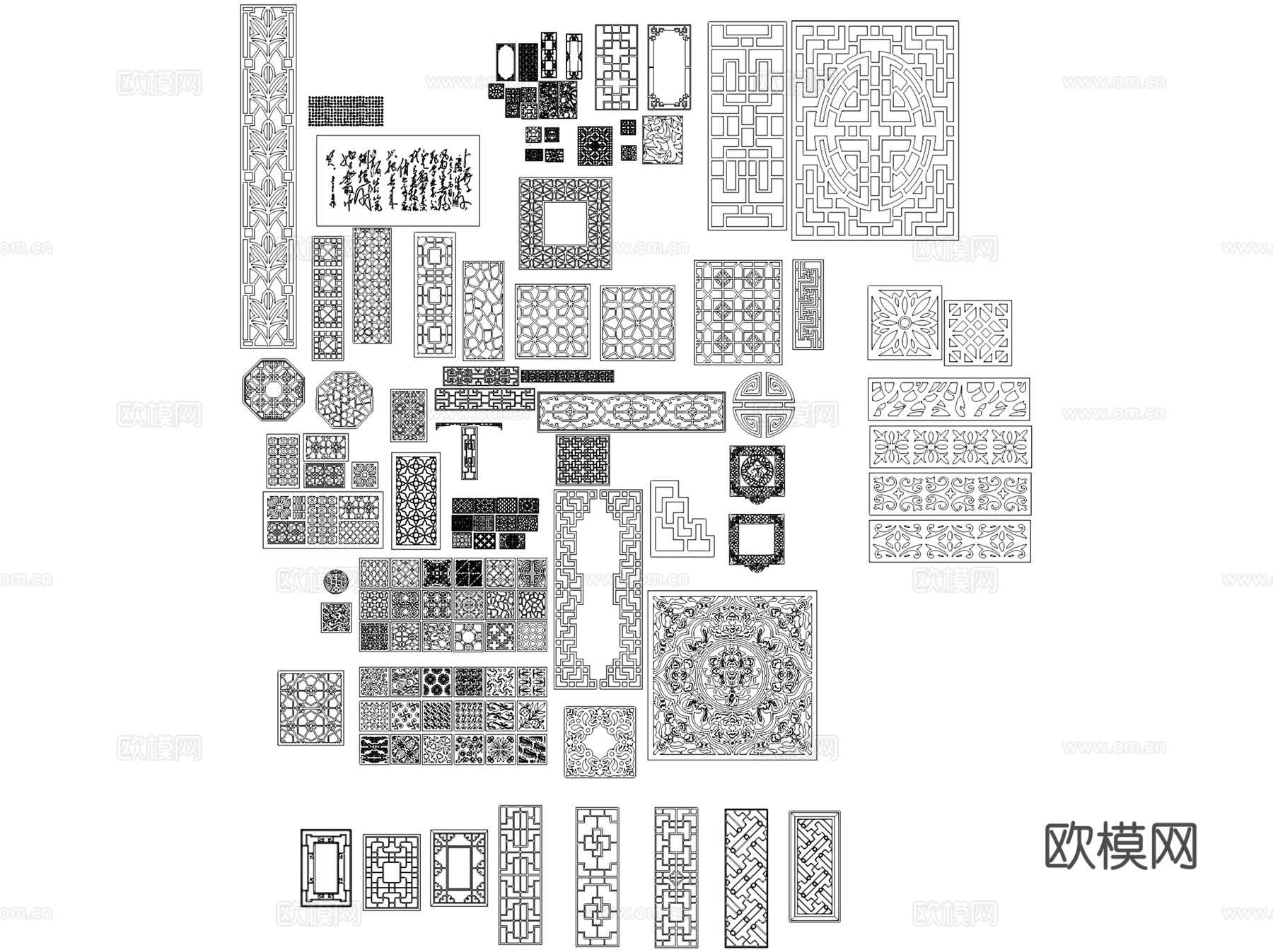 雕花图案花纹纹样装饰线条图块图库CAD施工图集 23套cad施工图