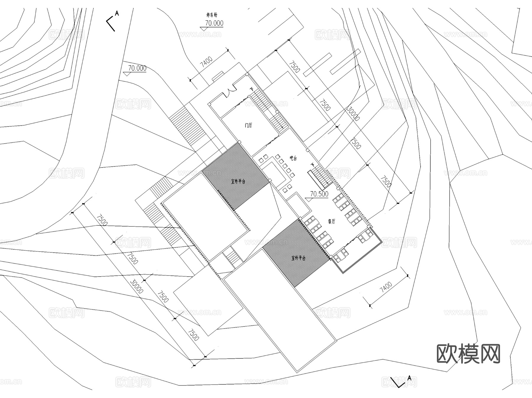 山地民宿餐厅茶室建筑CAD施工图+SU模型cad施工图