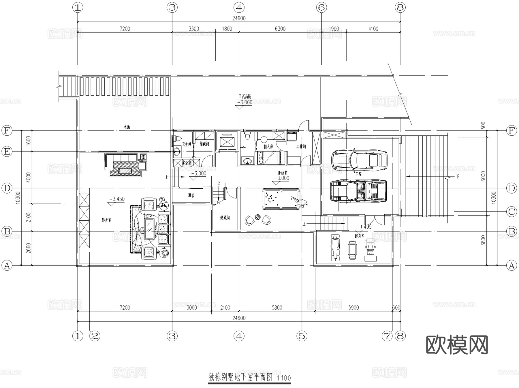 二层独栋别墅带地下室建筑CAD施工图cad施工图
