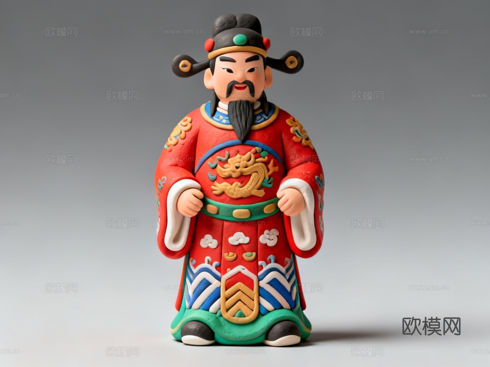 非遗手工彩泥财神雕塑美陈摆件su模型