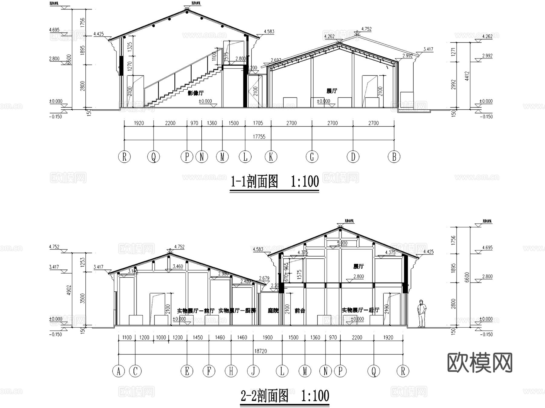 乡村民俗文化馆展厅建筑CAD施工图cad施工图