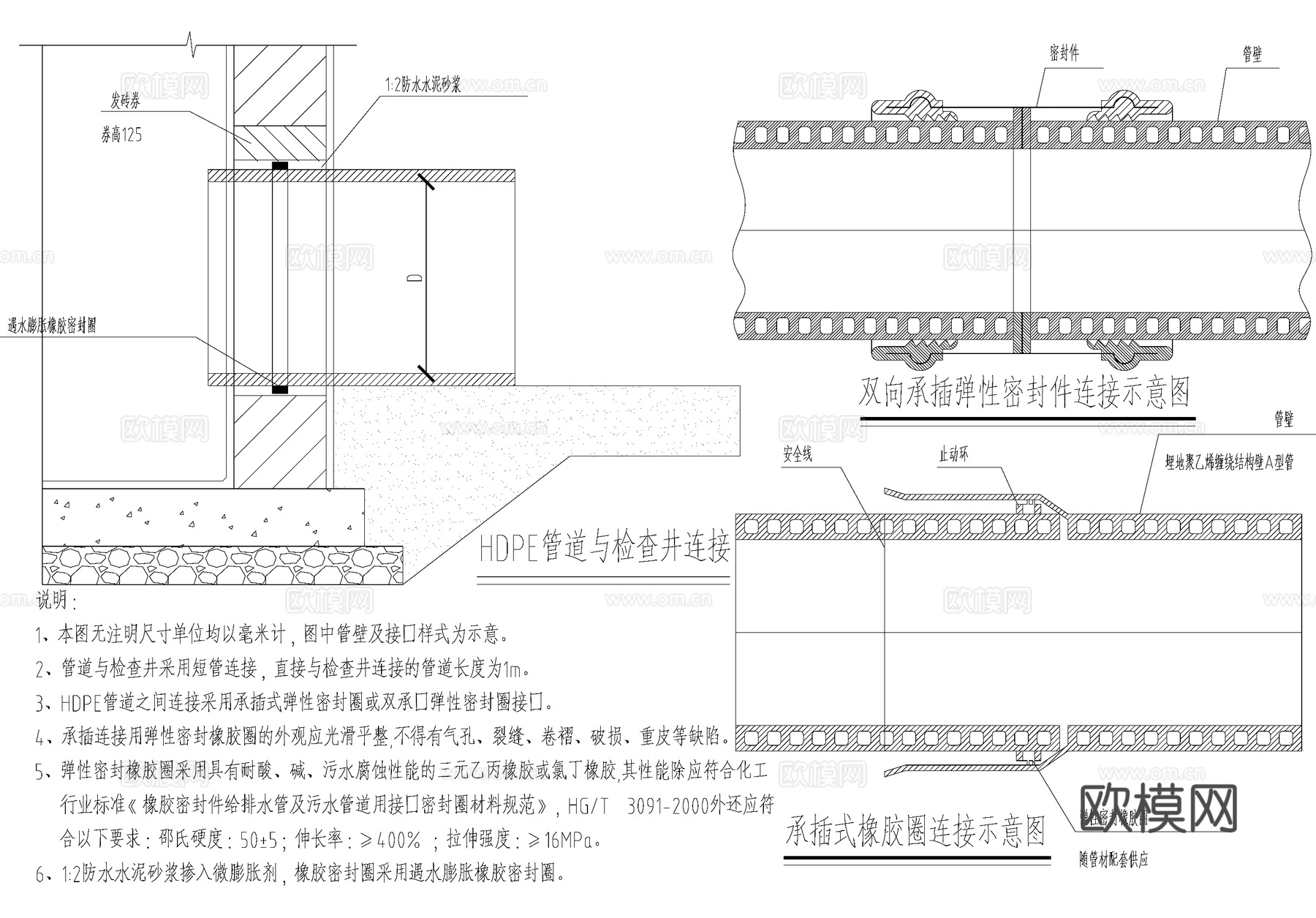 HDPE管道 检查井连接节点cad施工图