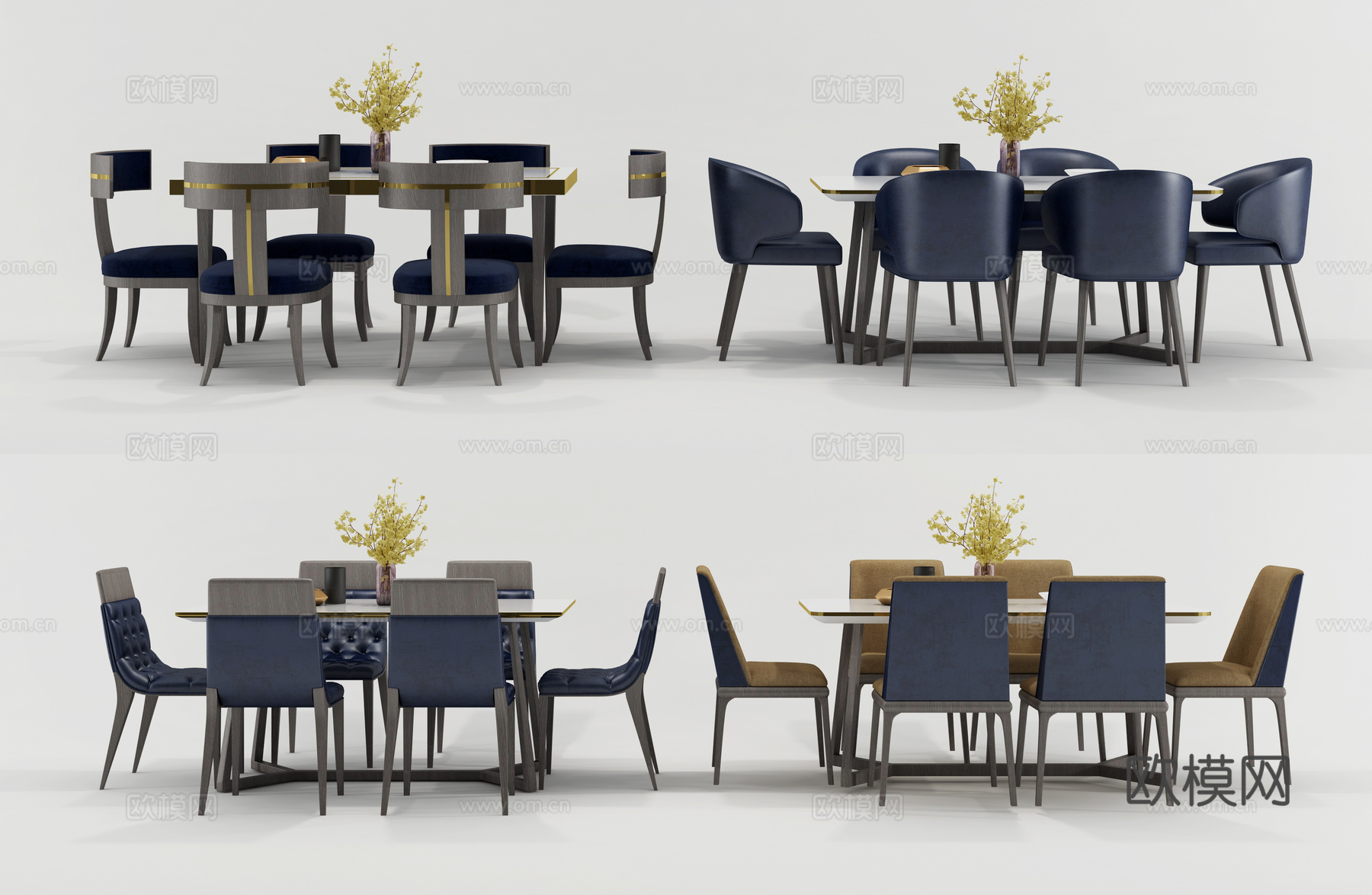 现代餐桌组合3d模型下载（渲染图2）