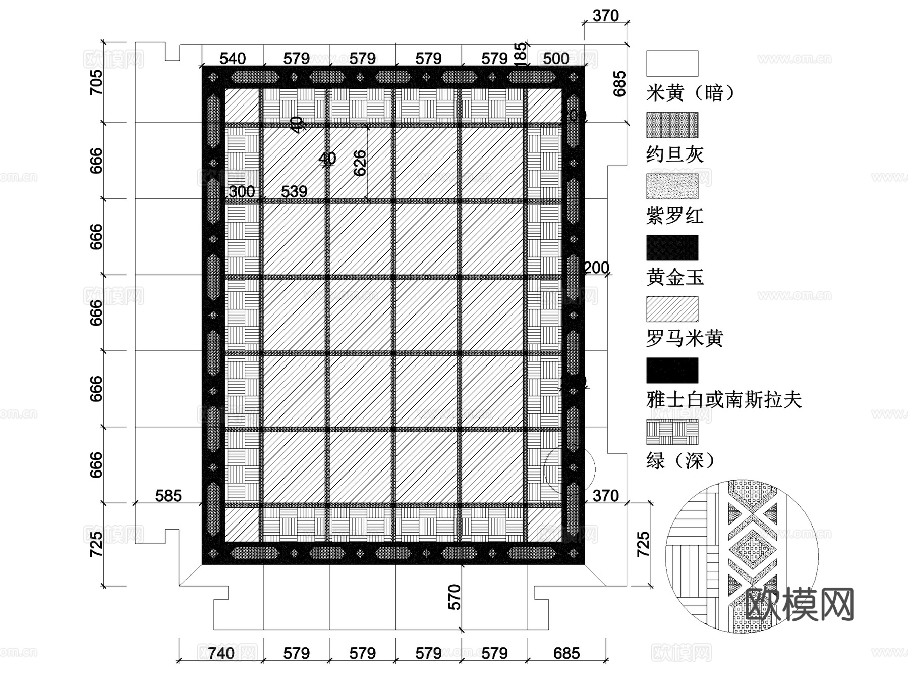 石材水刀铺装拼花图案纹样节点大样详图CAD施工图集 67套cad施工图