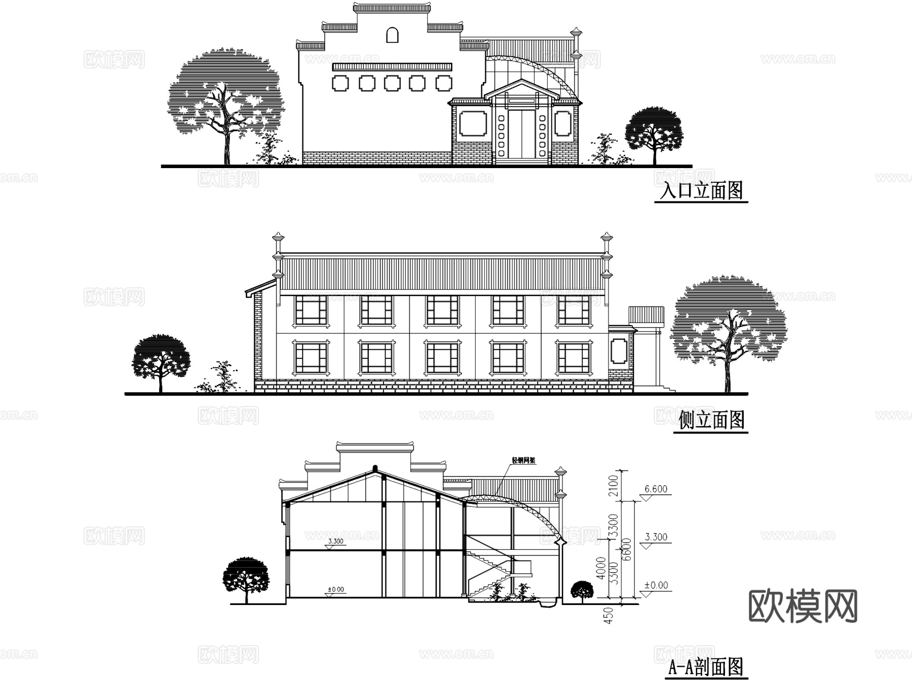 新中式徽派园林酒店建筑CAD施工图cad施工图
