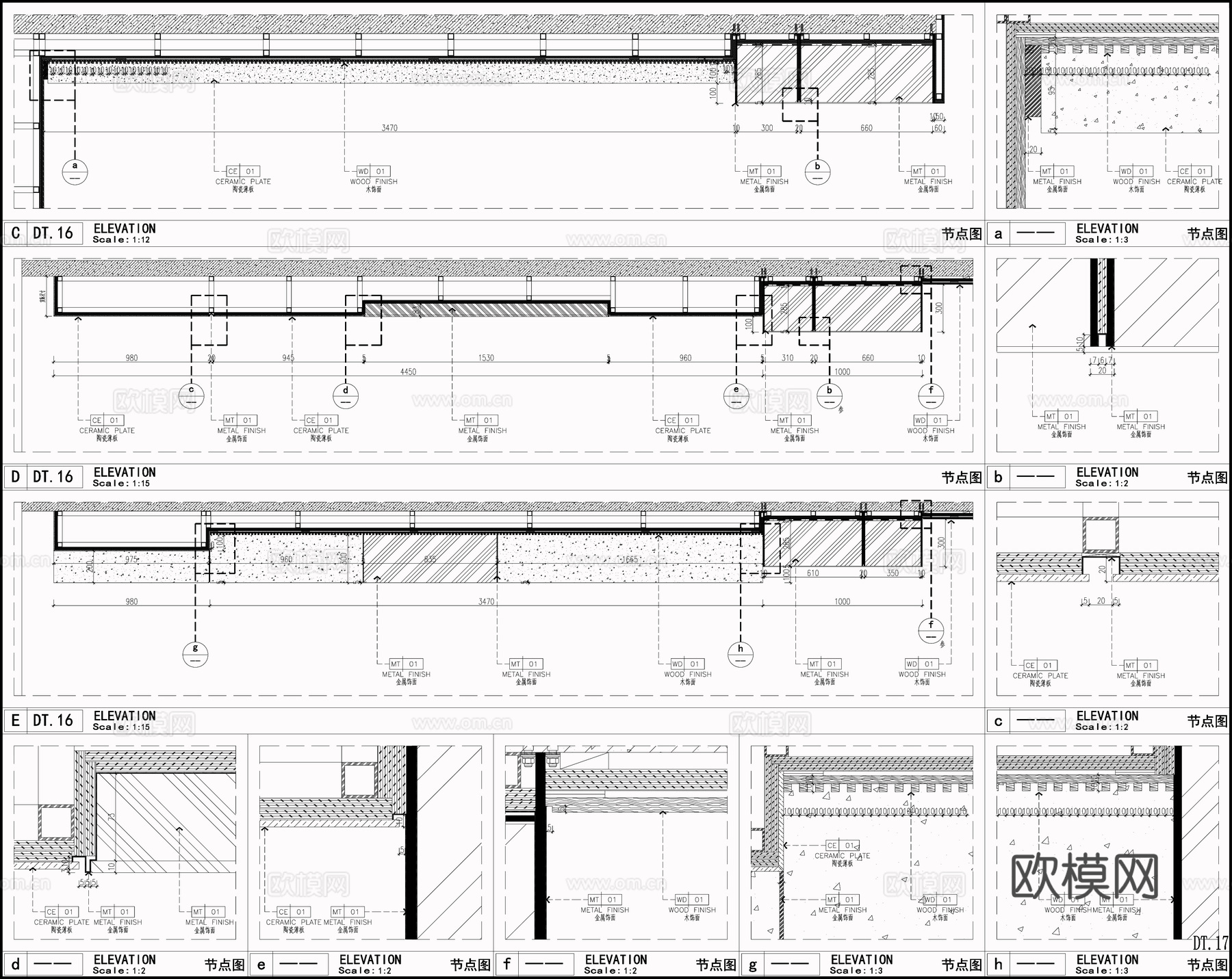 石材背景墙 电视柜 墙面节点 现代客厅电视背景墙cad施工图