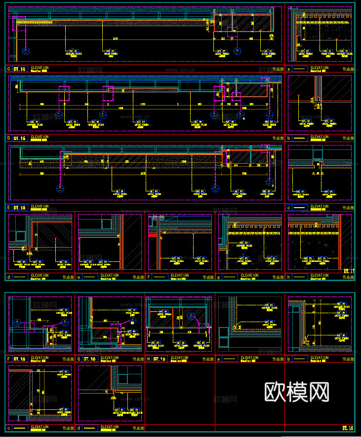 石材背景墙 电视柜 墙面节点 现代客厅电视背景墙cad施工图