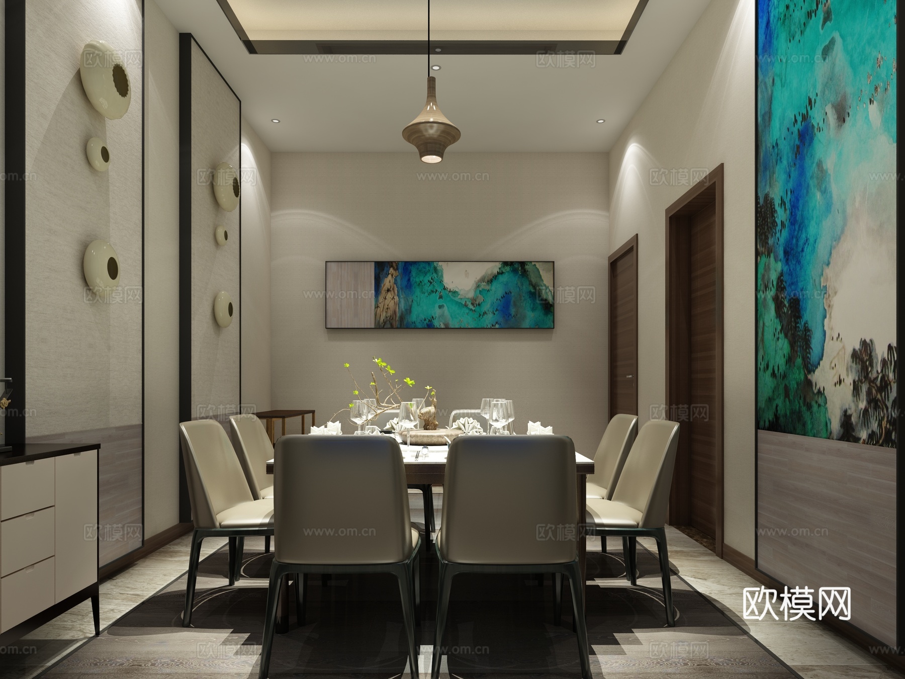 中式包厢包间3d模型下载（渲染图2）