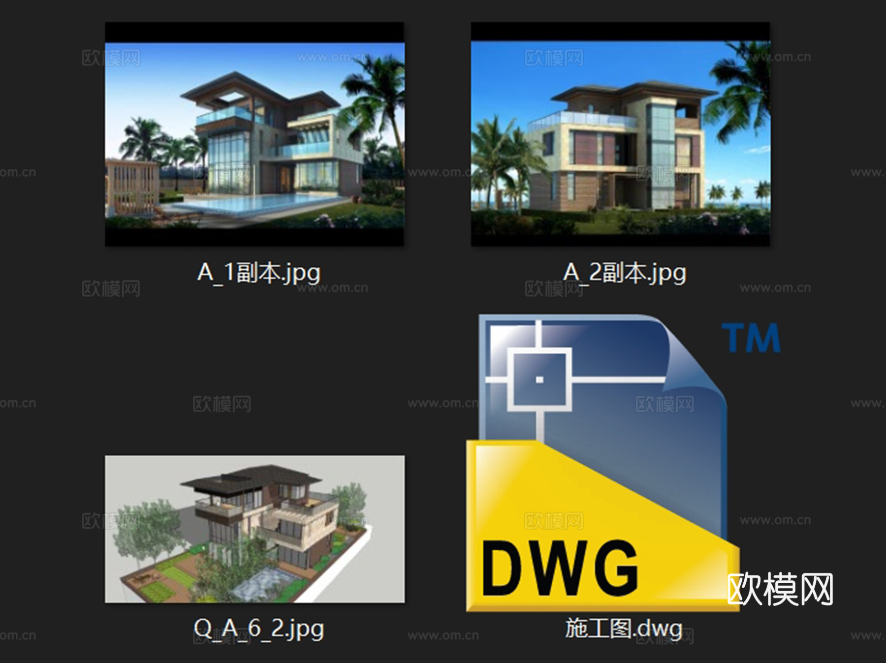 两厅四套间三层别墅建筑CAD施工图cad施工图
