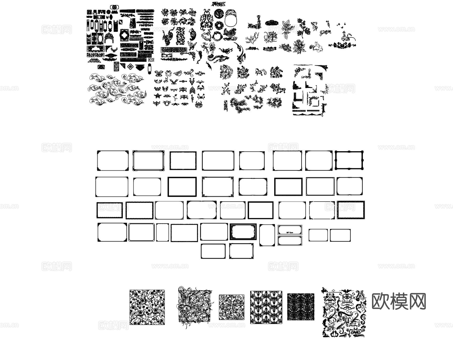雕花图案花纹纹样装饰线条图块图库CAD施工图集 23套cad施工图